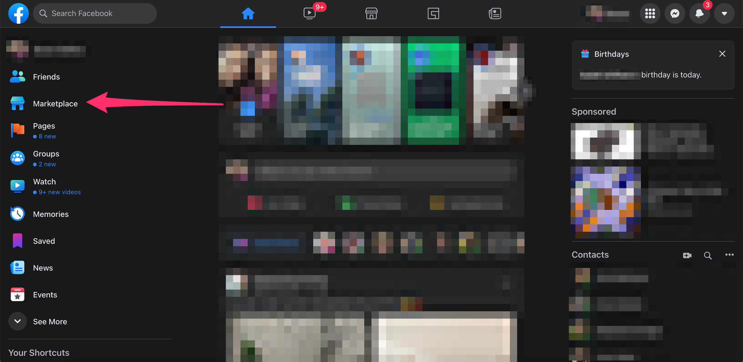 Screenshot of the Facebook homepage.