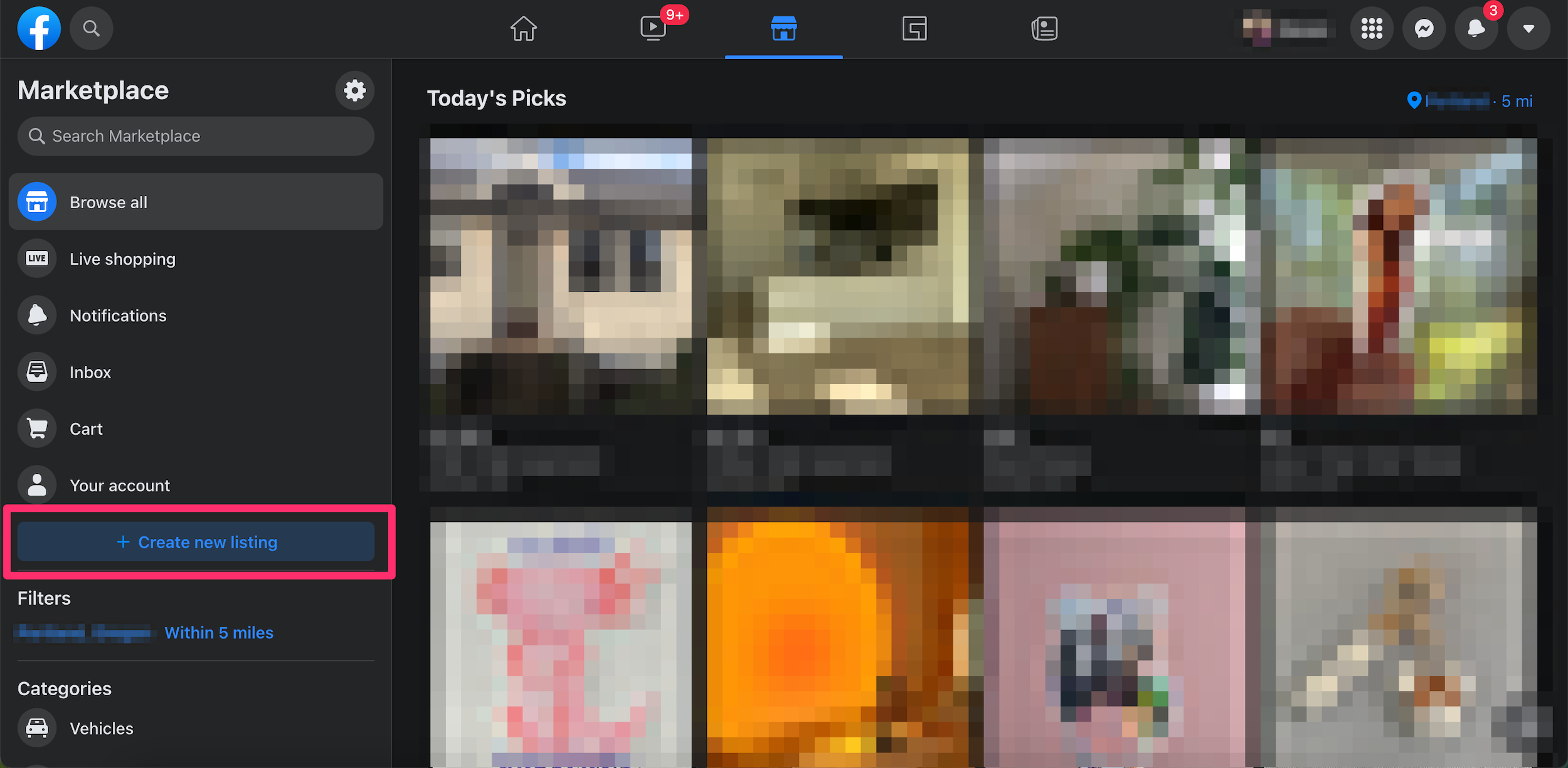 Screenshot of the Facebook Marketplace page