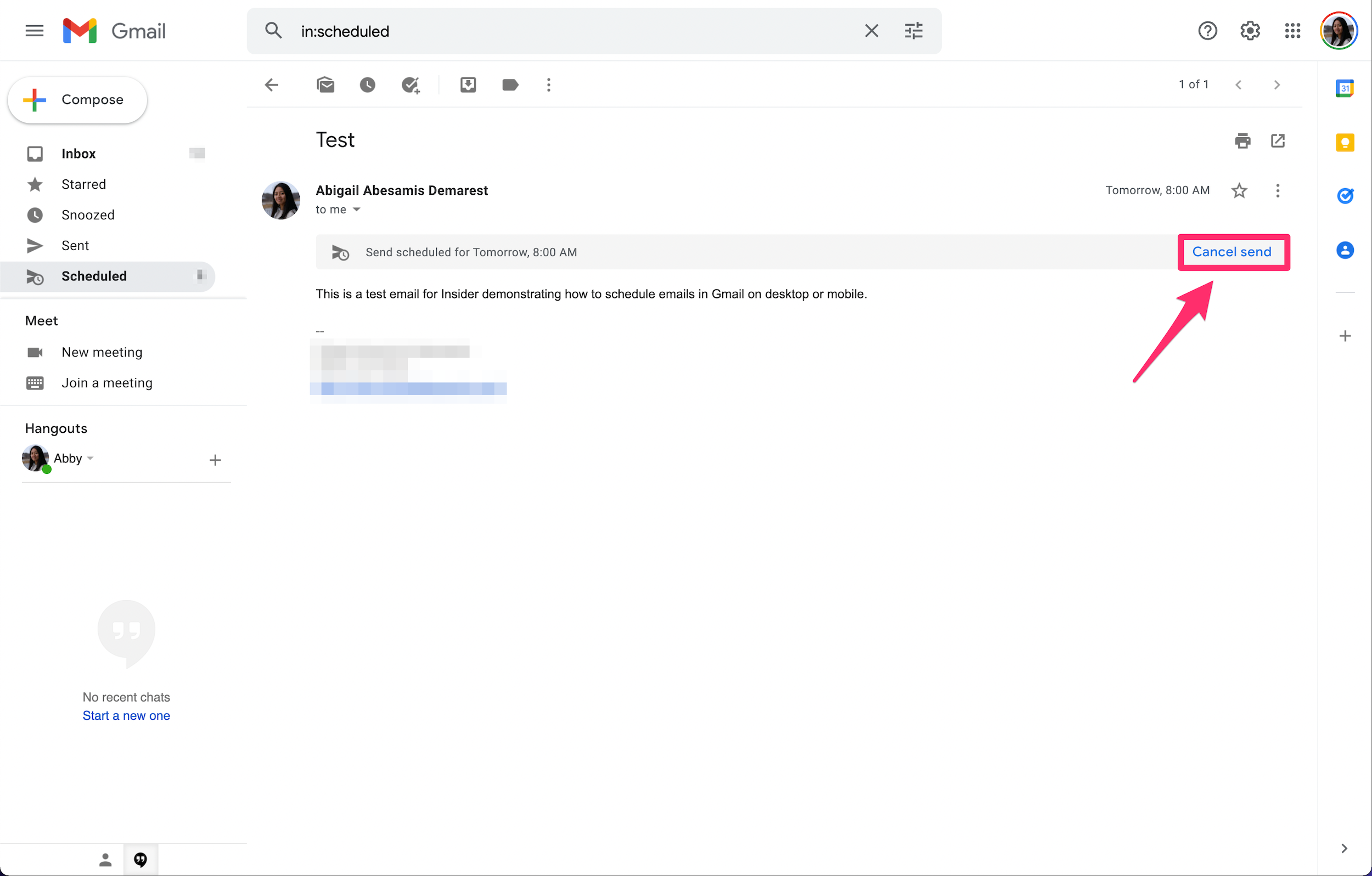 Gmail screenshot highlighting Cancel send option