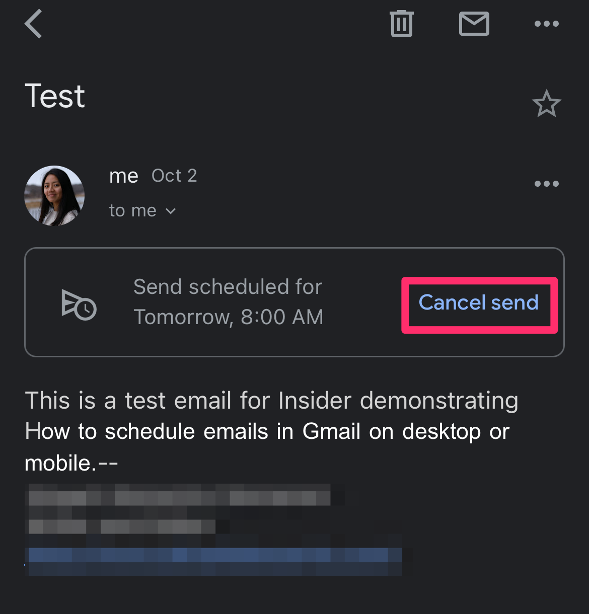 Gmail screenshot highlighting the cancel send option