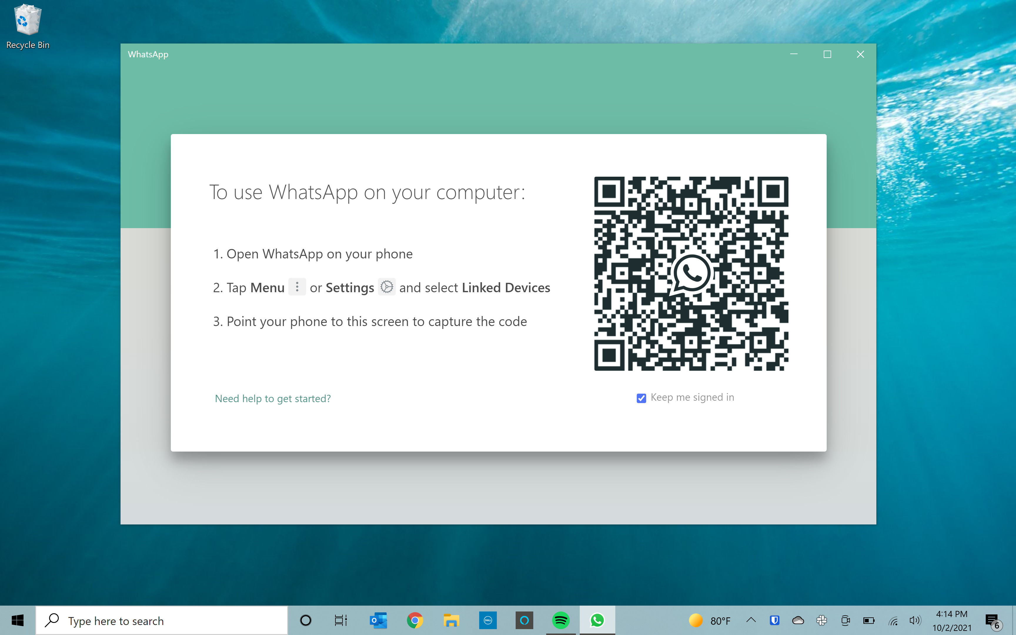 Screenshot of the WhatsApp desktop app