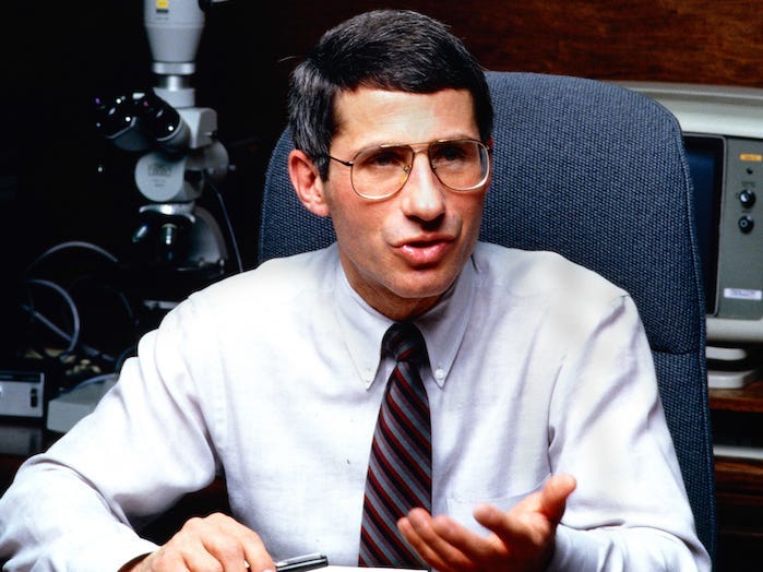 Fauci sits behind his desk in his office, Bethesda, Maryland, 1988.
