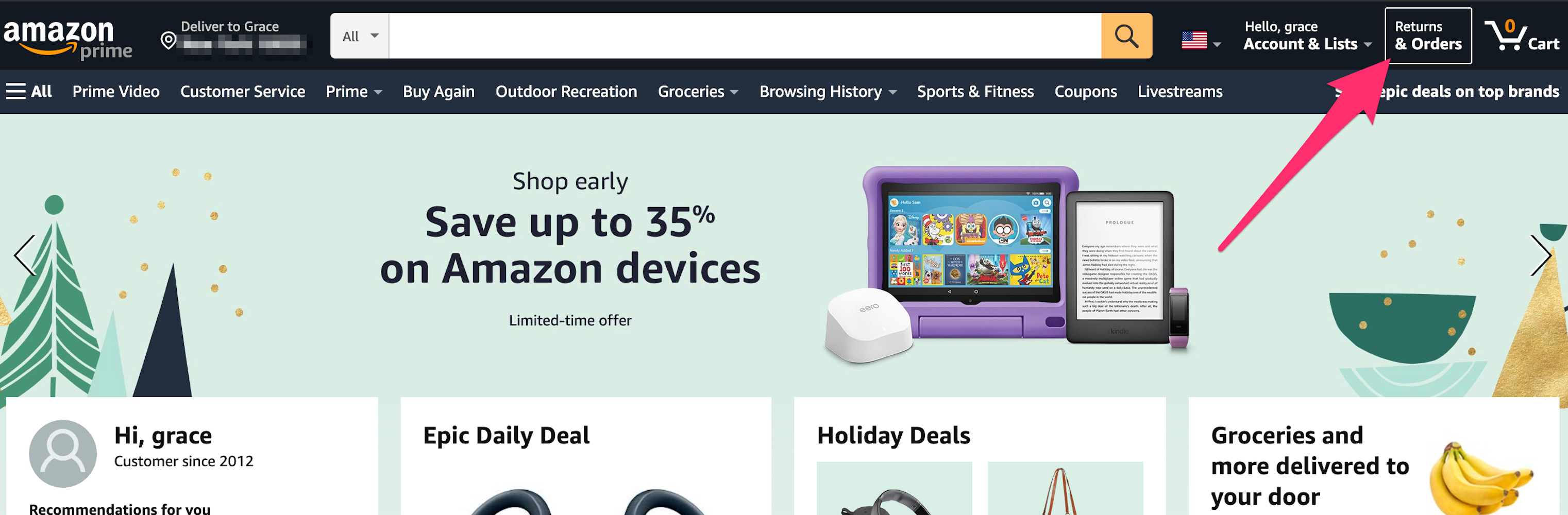 Screenshot of the Amazon website homepage