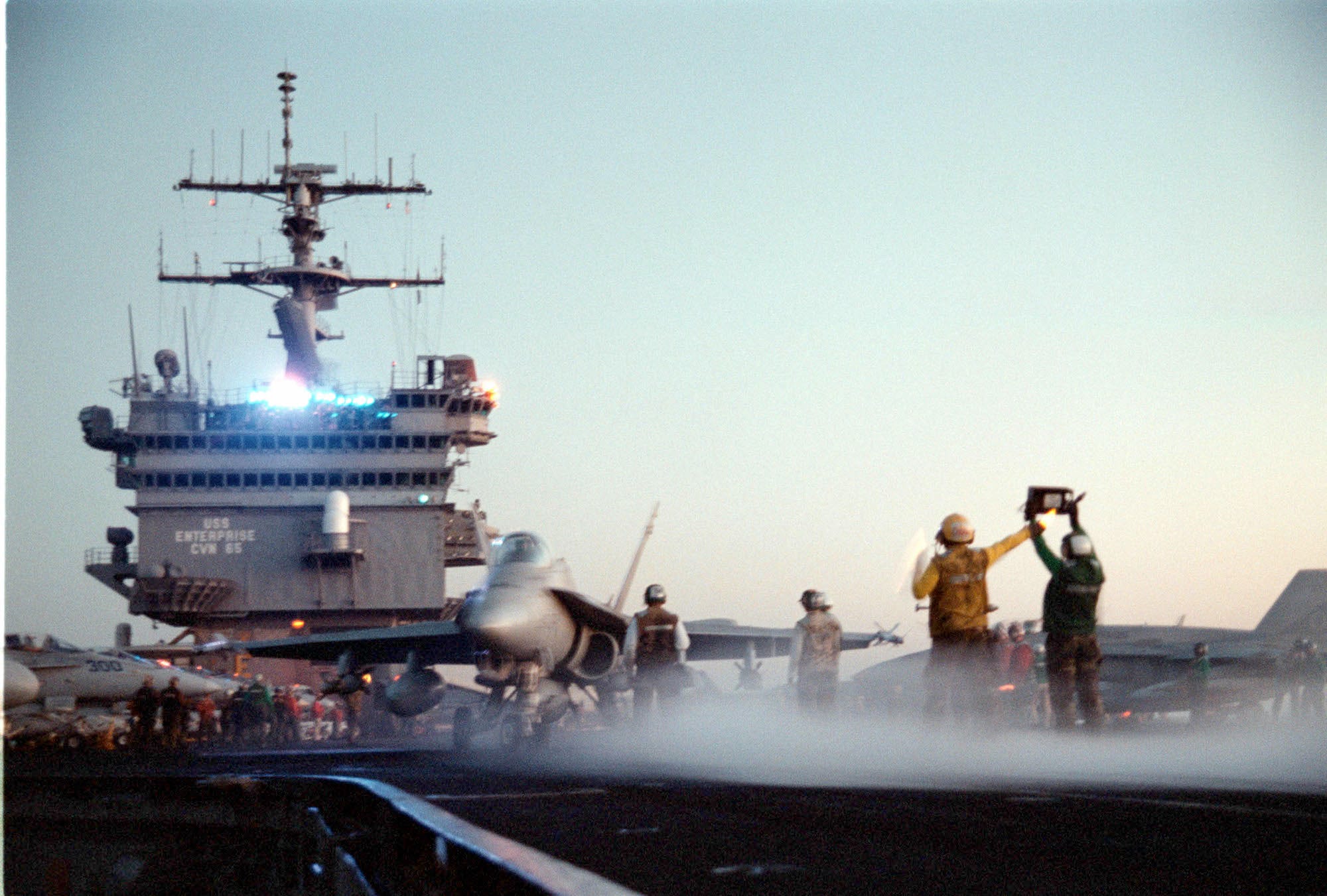 Aircraft carrier USS Enterprise launching planes