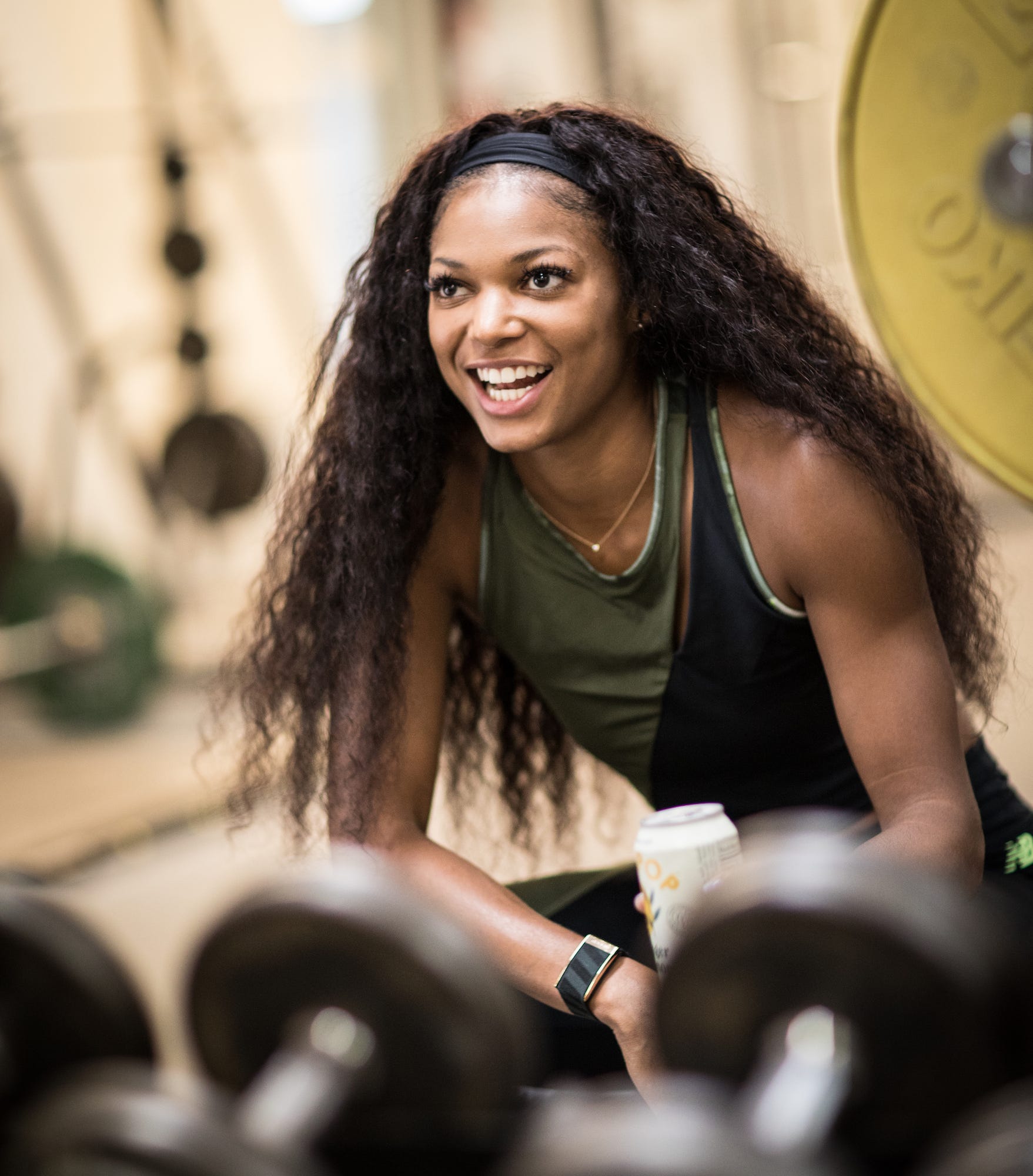 Gabby Thomas in weight room