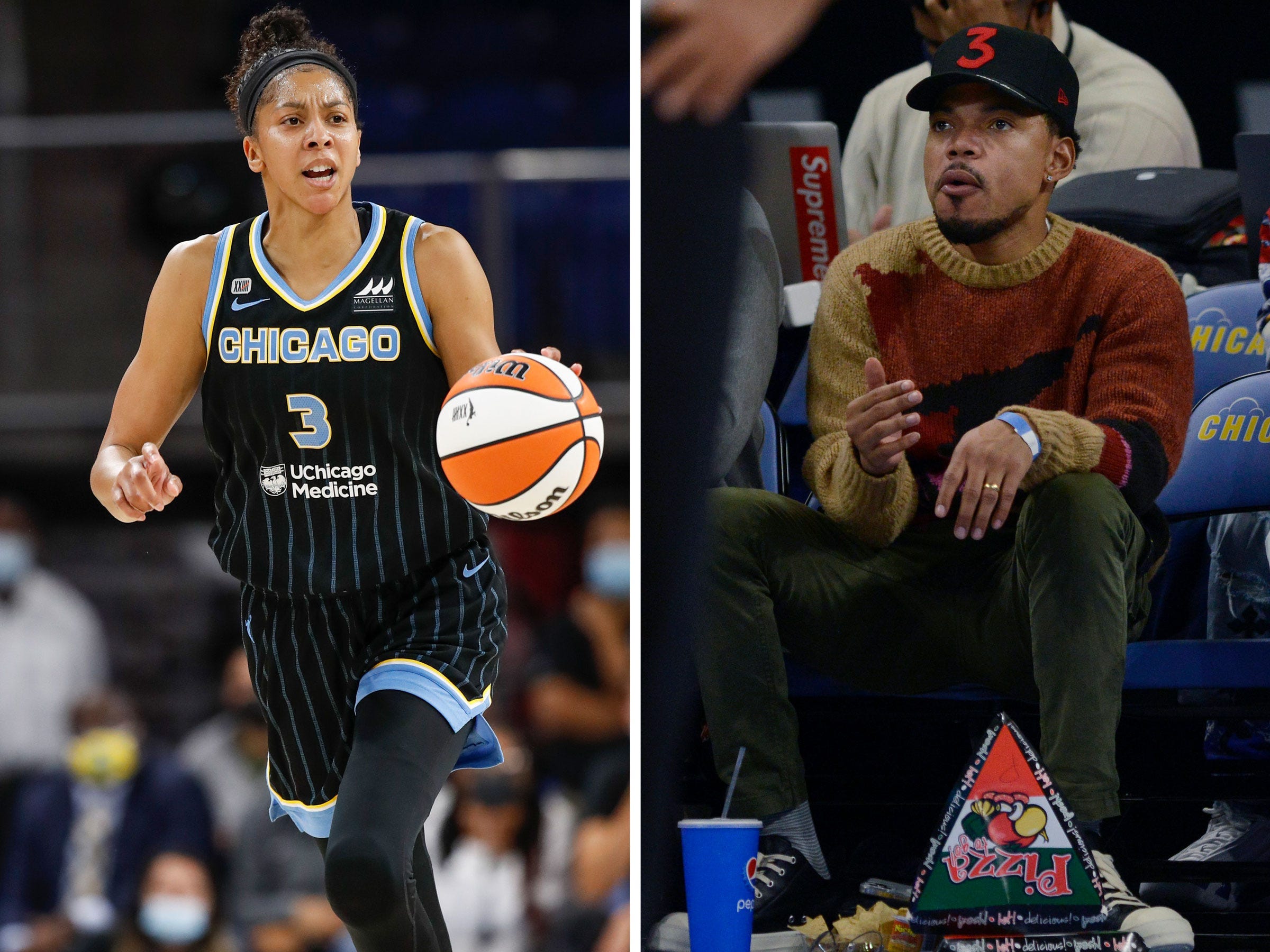 Candace Parker (left) led the Chicago Sky to a WNBA Finals bid as Chance the Rapper took in the game courtside.