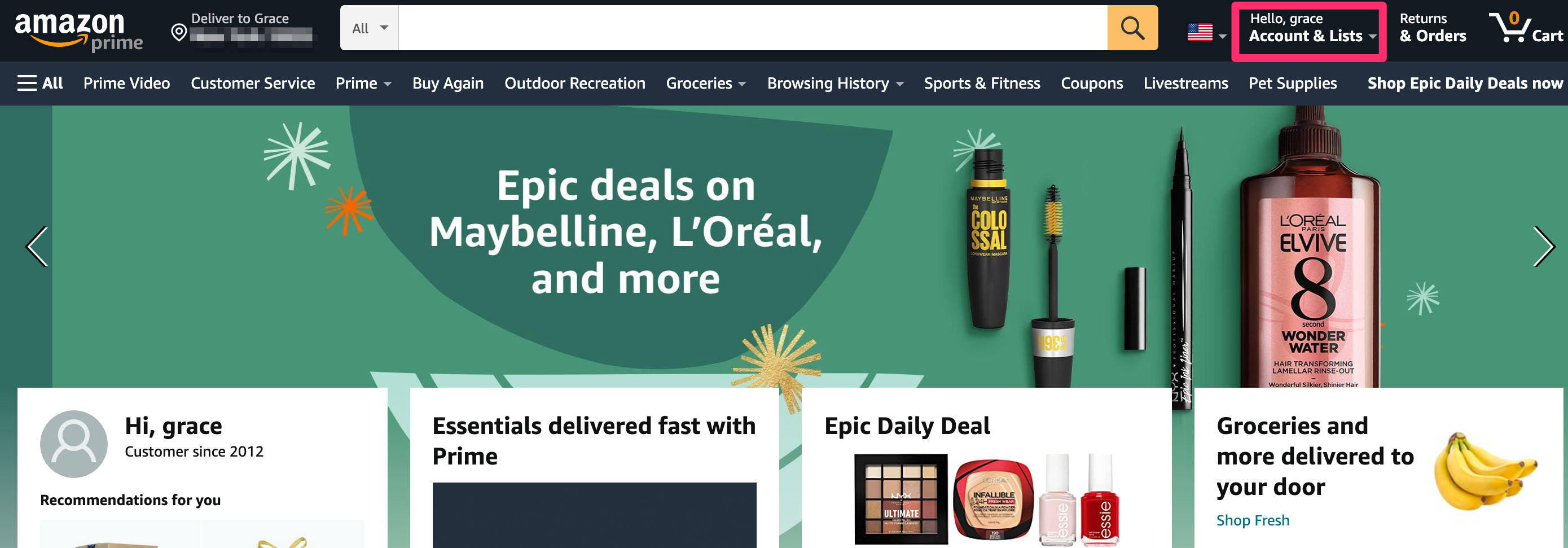 Screenshot of the Amazon website homepage