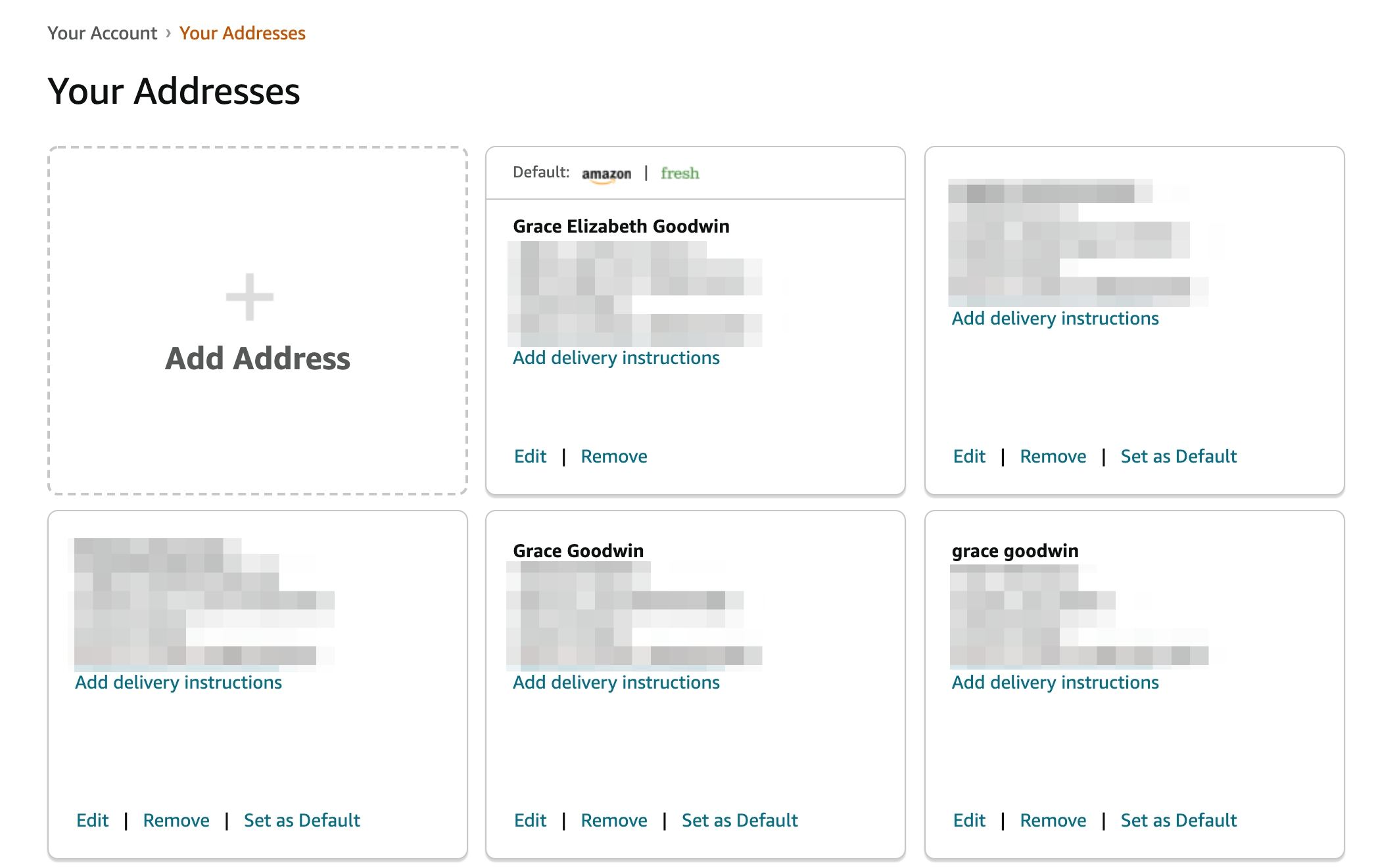 Screenshot of "Your Addresses" page