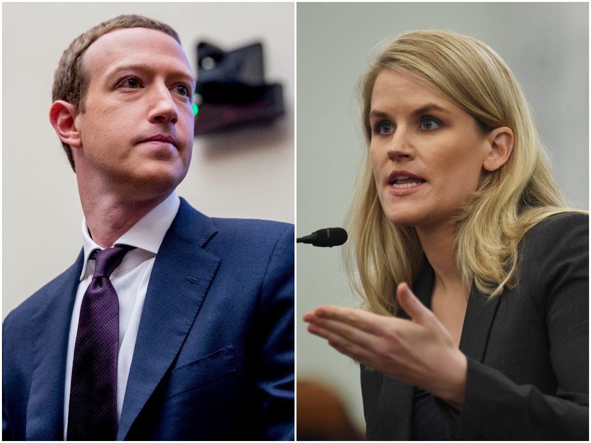 Facebook CEO Mark Zuckerberg (left) and former Facebook employee Frances Haugen.