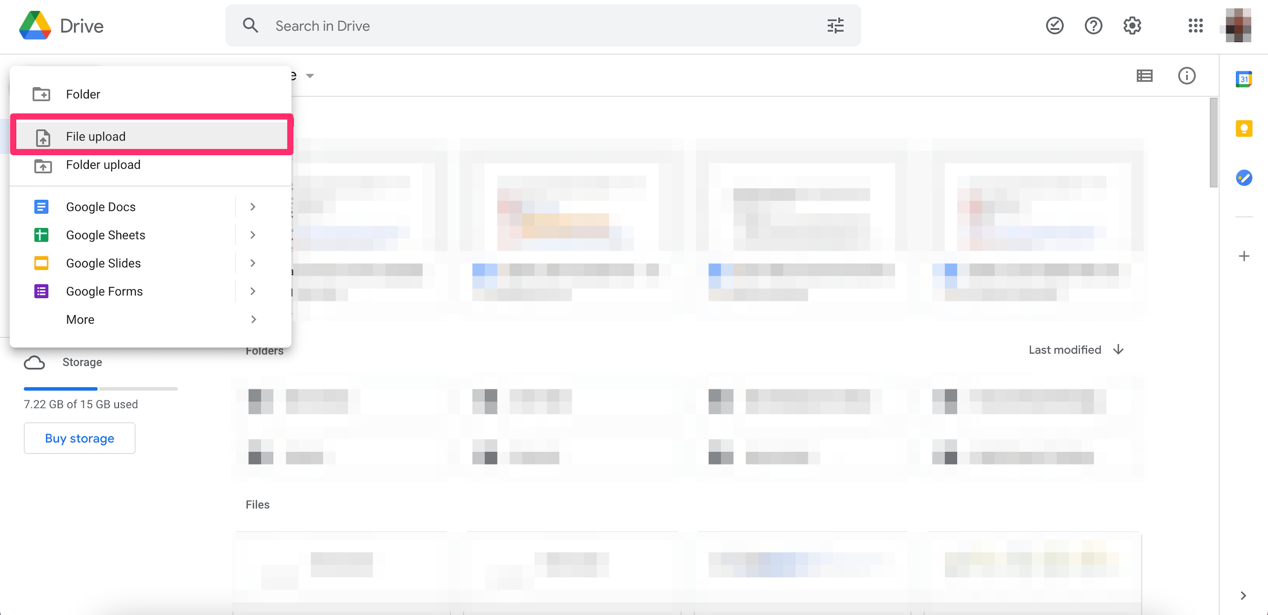 Screenshot of the Add New menu in Google Drive