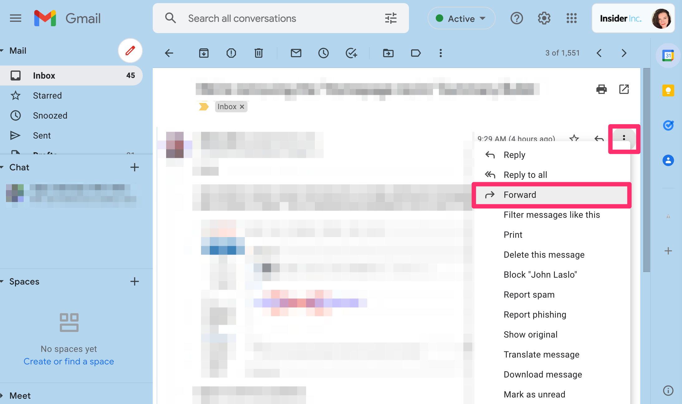 Screenshot of "forward" button in Gmail