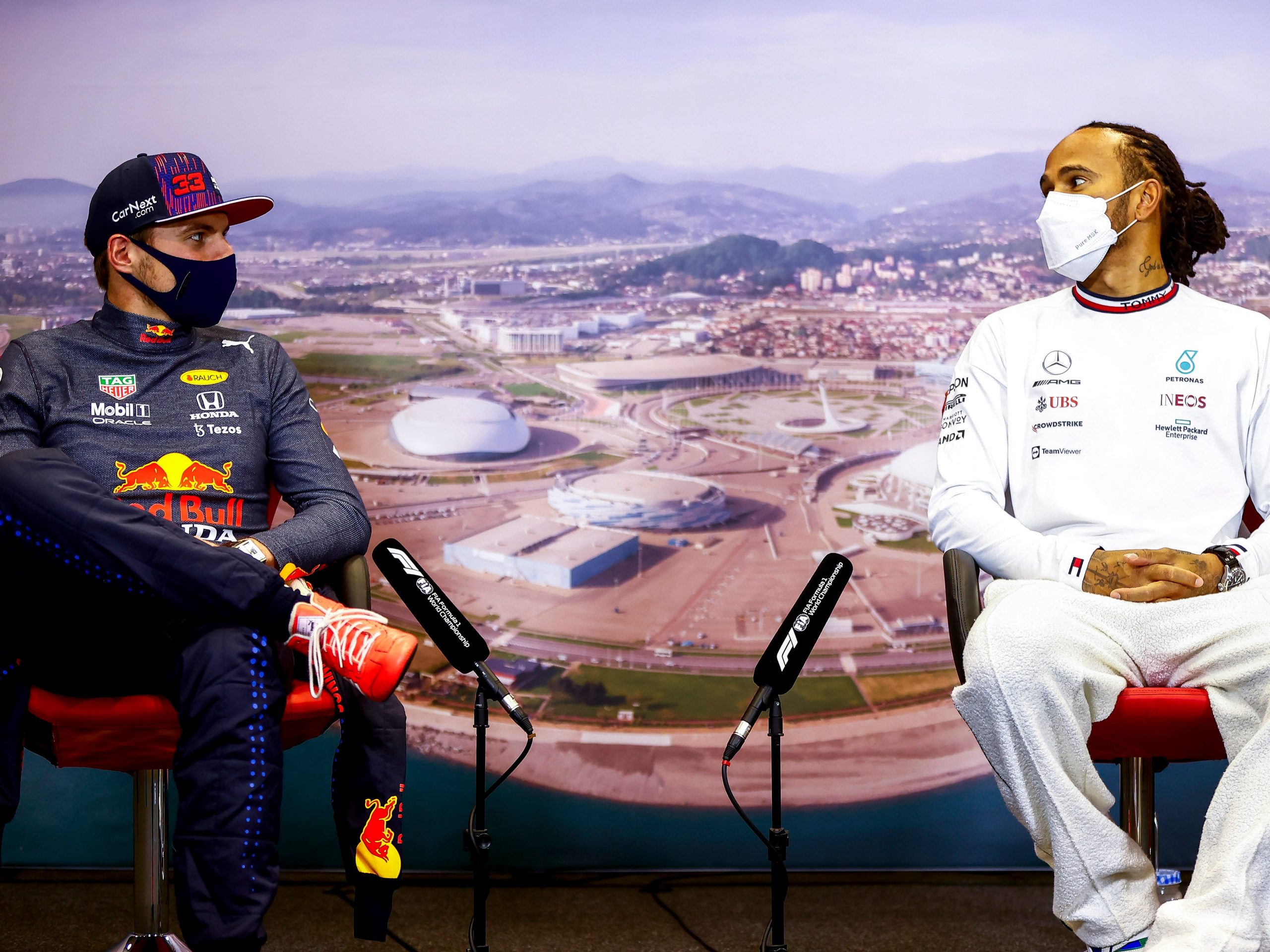 Max Verstappen and Lewis Hamilton