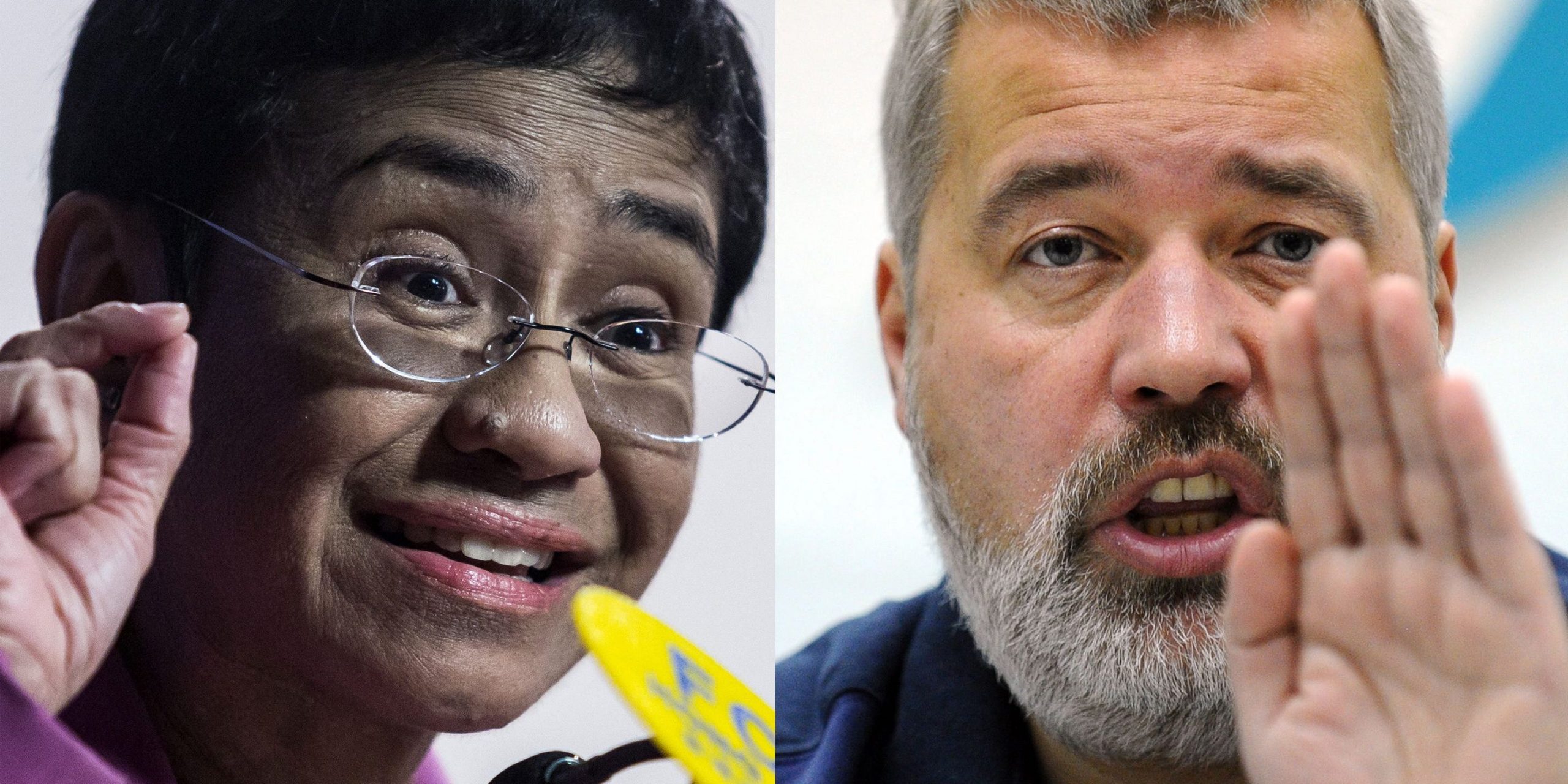 A composite photo of Maria Ressa and Dmitry Muratov.