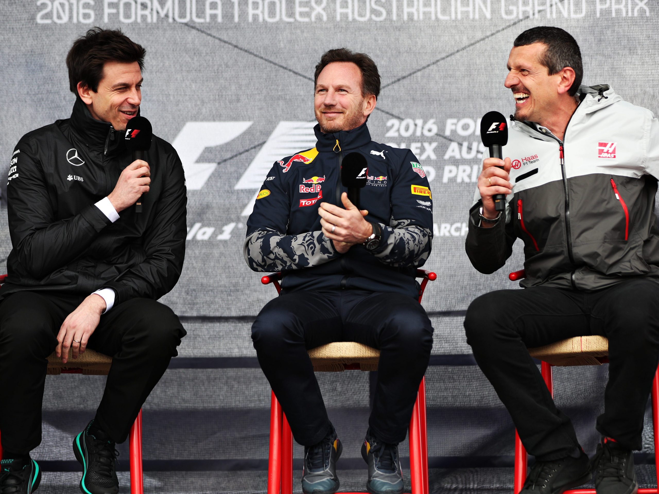 Toto Wolff, Christian Horner and Guenther Steiner