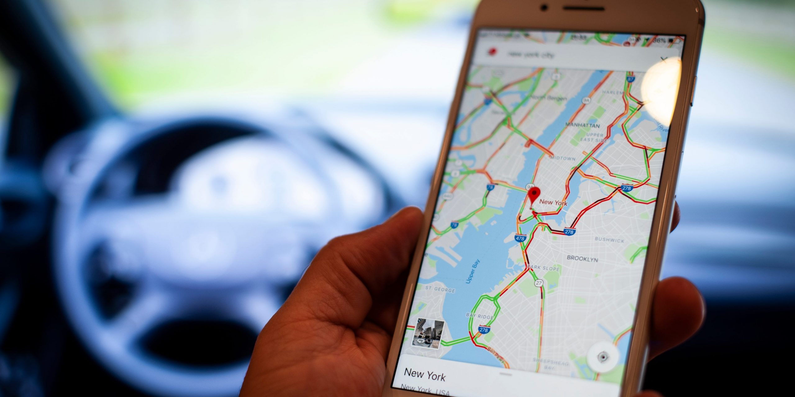 Google Maps app on iPhone in car