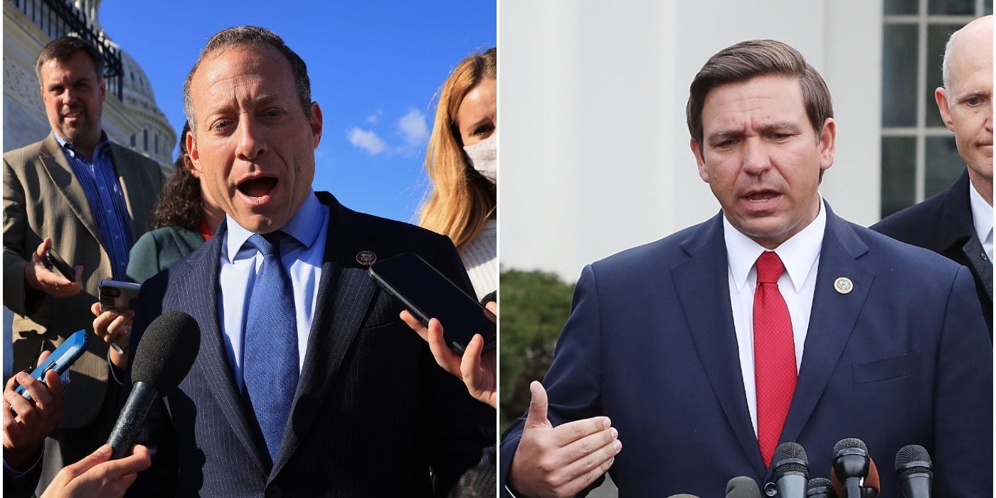 Democratic Rep. Josh Gottheimer of New Jersey (left) and former Republican Rep. Ron DeSantis, now Governor of Florida (right).