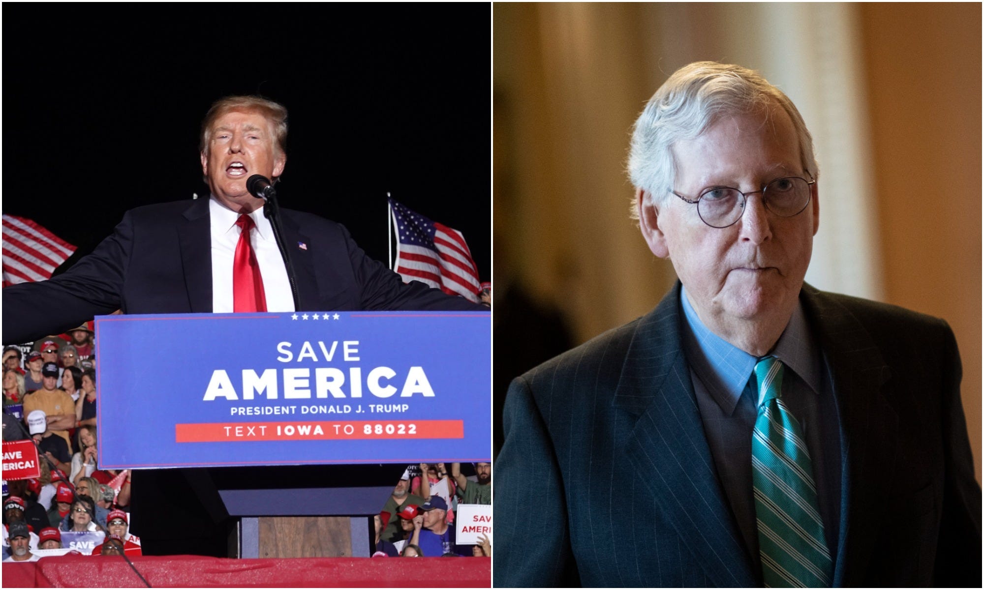 Former President Donald Trump (L), Senate Minority Leader Mitch McConnell (R).