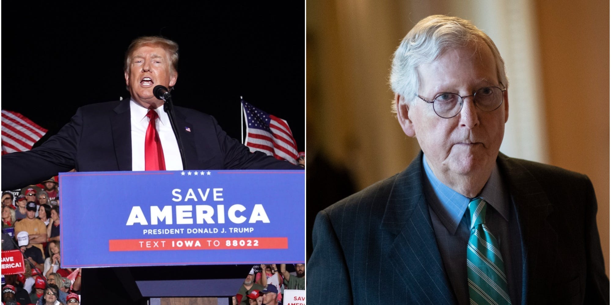 Former President Donald Trump (L), Senate Minority Leader Mitch McConnell (R).