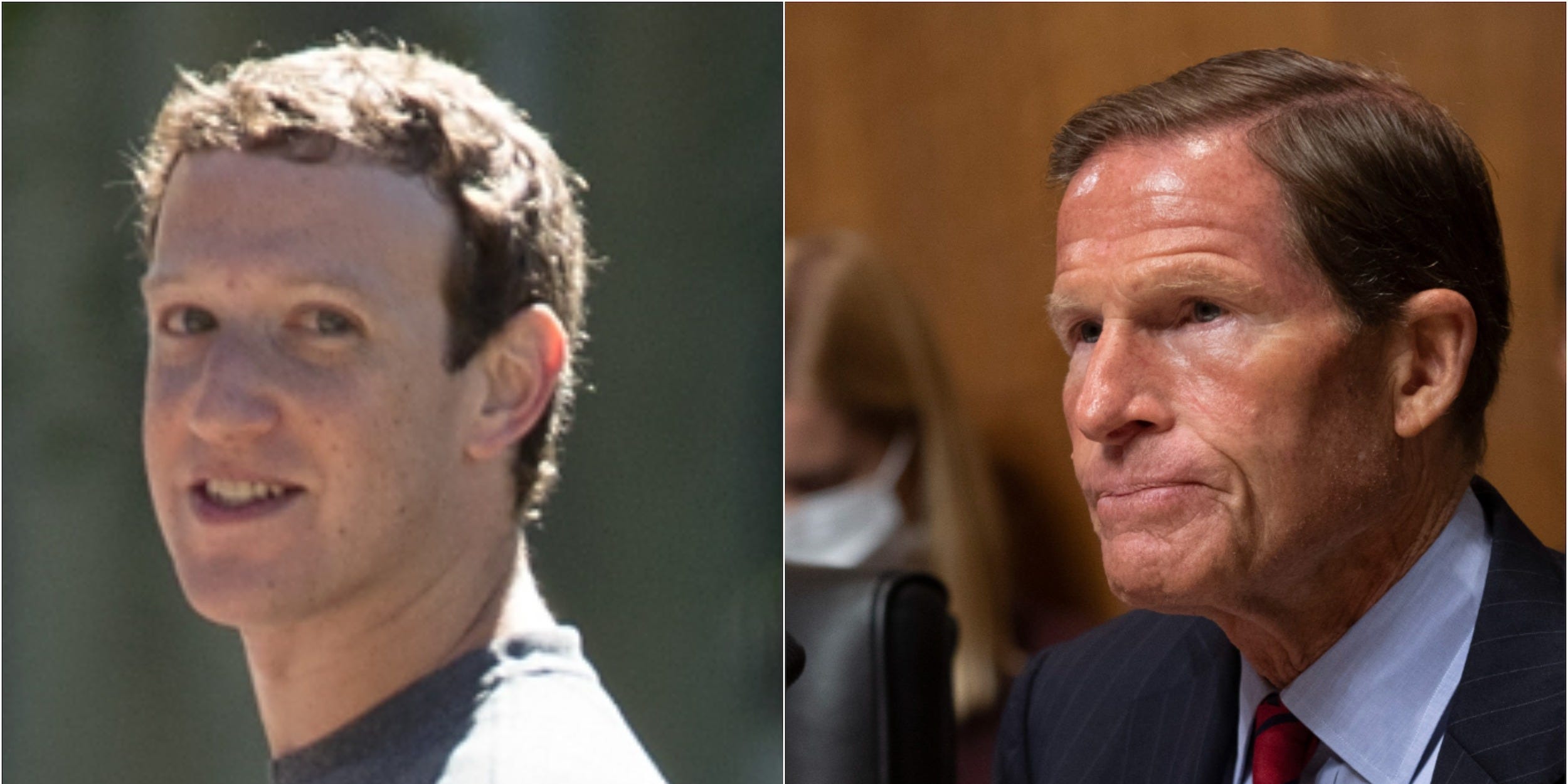 Facebook founder and CEO Mark Zuckerberg (L). Sen. Richard Blumenthal (D-Conn.)