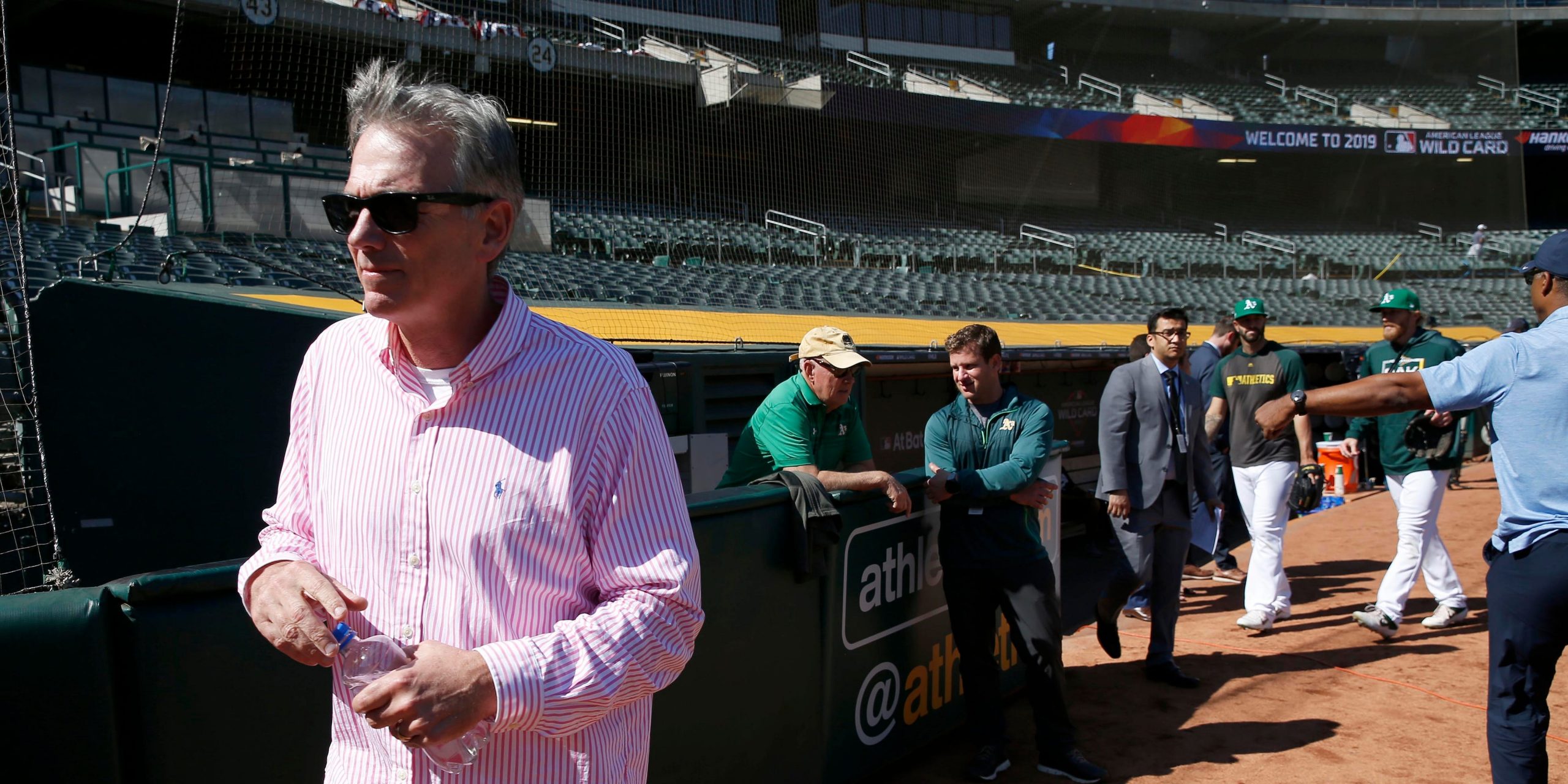 Billy Beane, Oakland Athletics executive vice president of baseball operations and RedBall SPAC owner, walks on a baseball field.