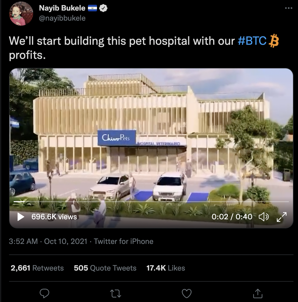Nayib Bukele pet hospital tweet
