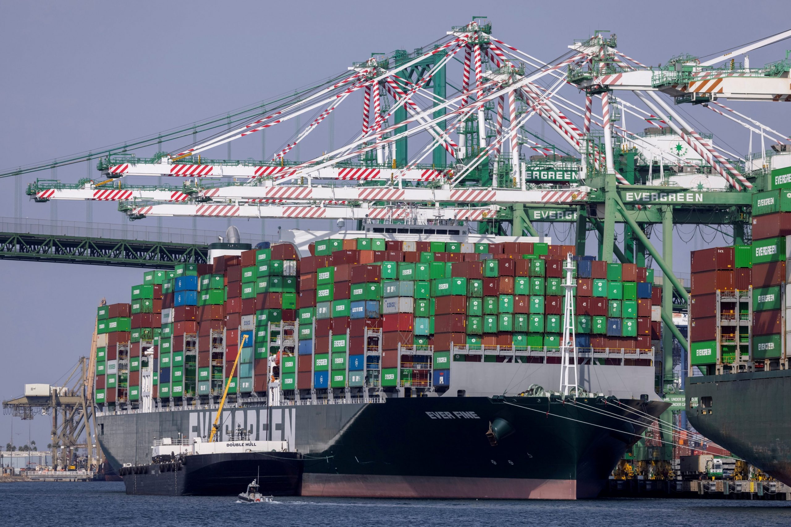 Container ships at the backlogged Port of Los Angeles in September 2021.