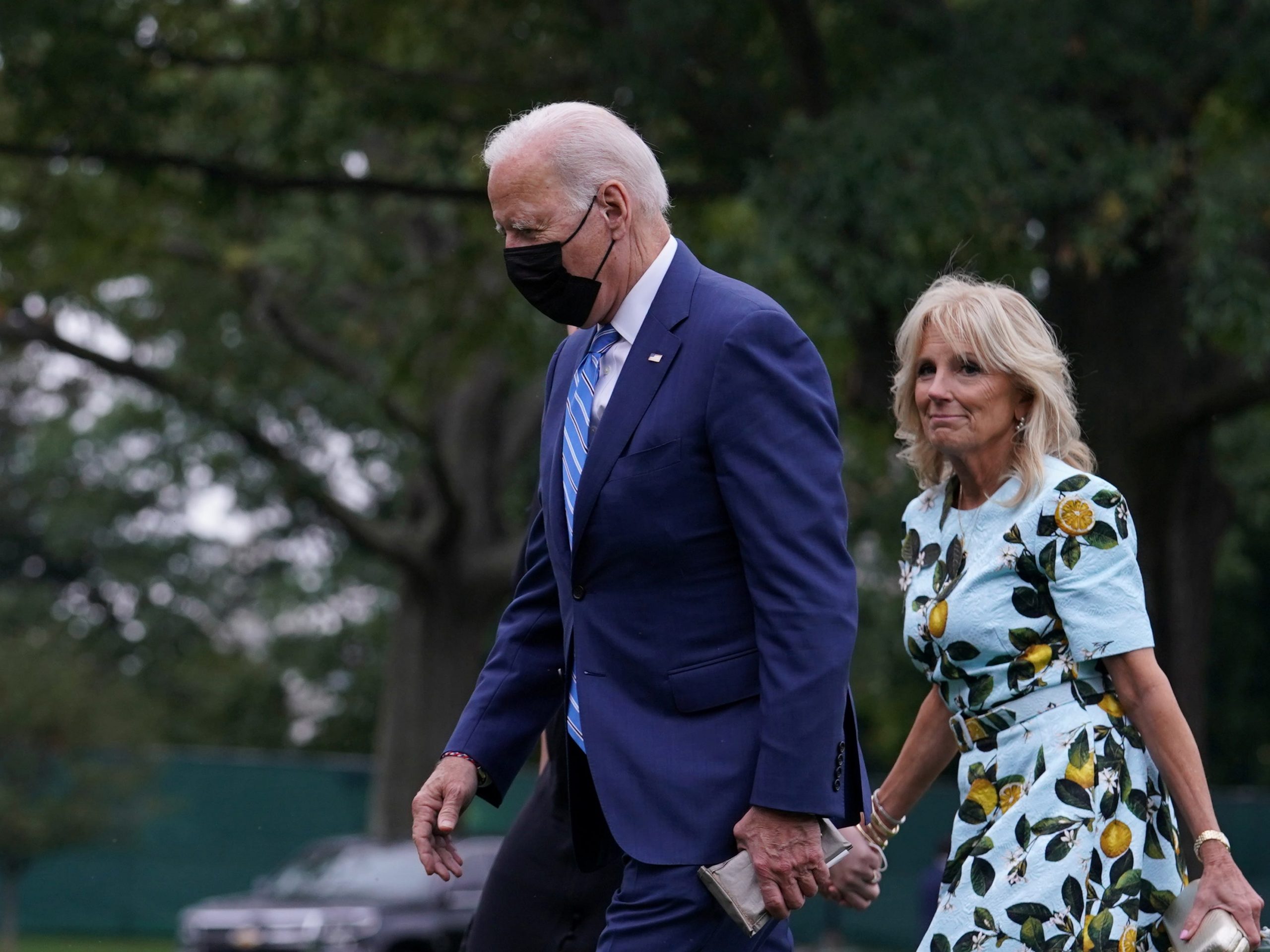 President Joe Biden and his wife Dr. Jill Biden arrive back in the White House on Monday.