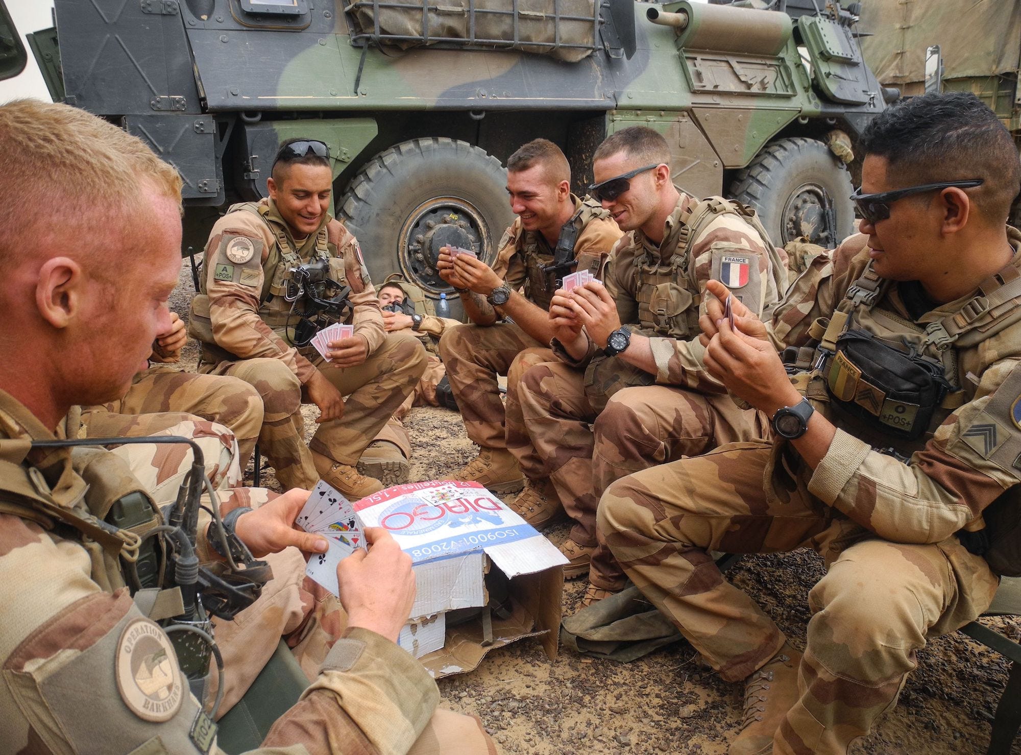 French soldiers play cards in Mali