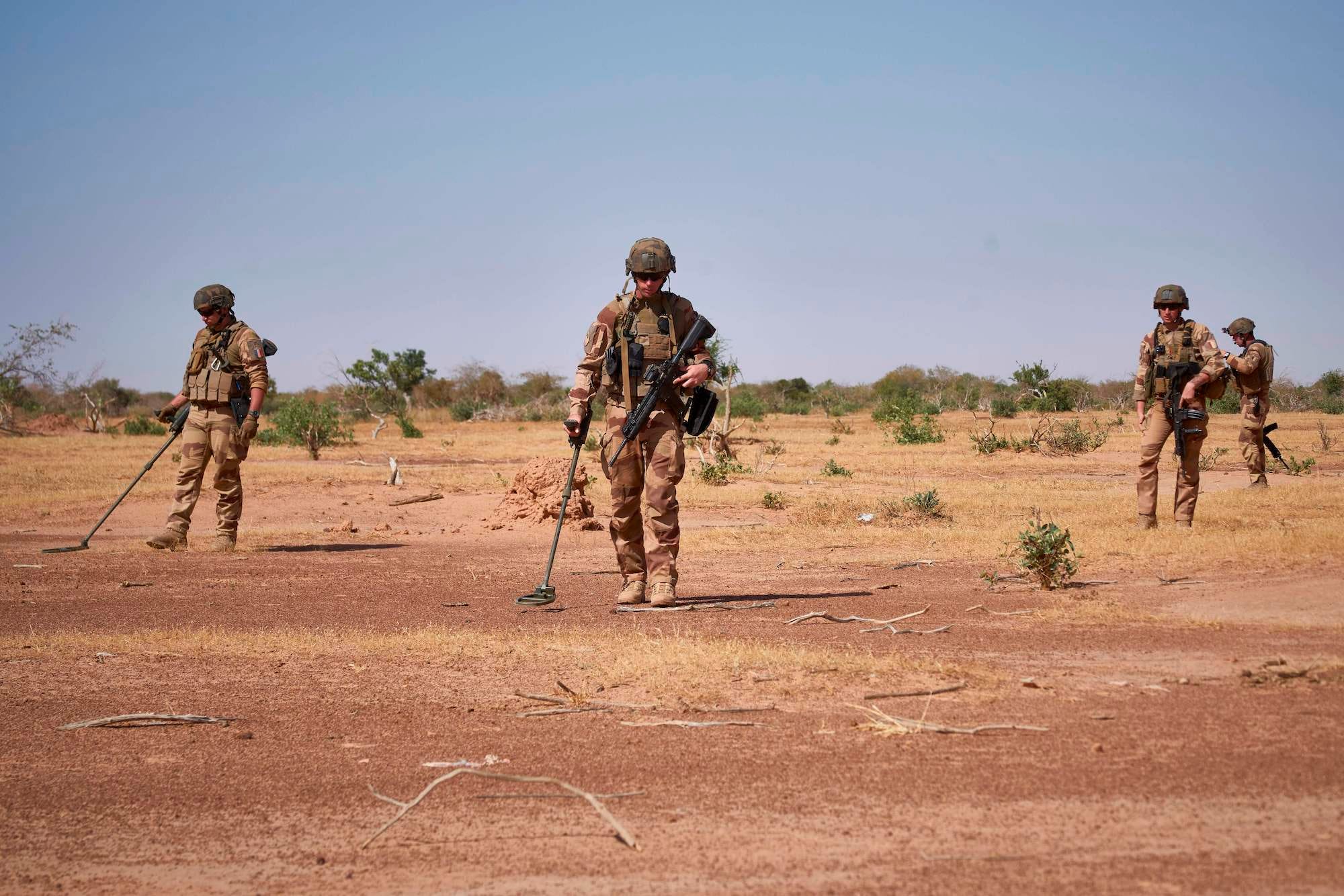 French soldiers with metal detectors in Burkina Faso