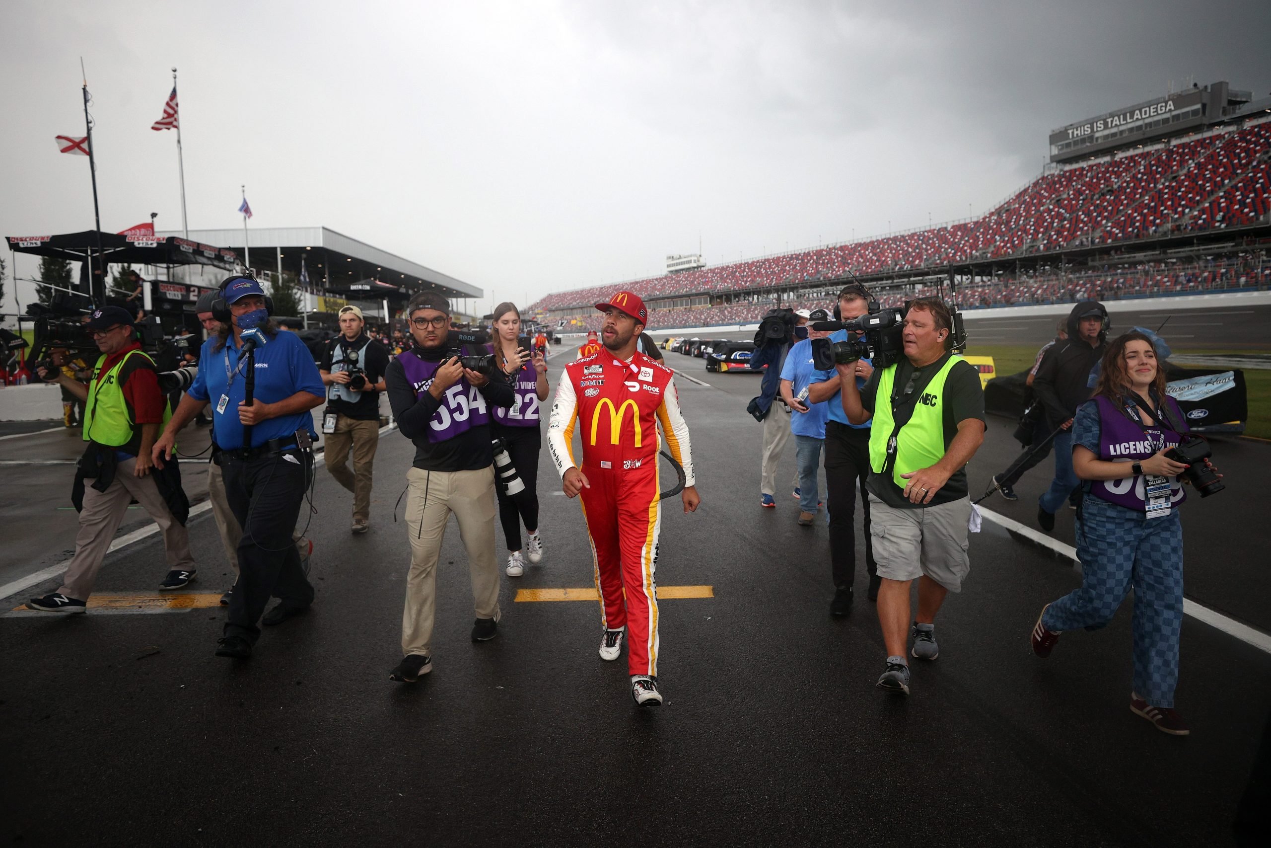 Bubba Wallace on the grid after winning at Talladega Superspeedway.