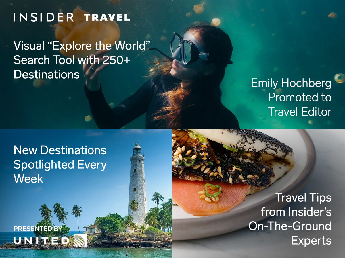 A graphic announcing Insider's new travel hub and its features