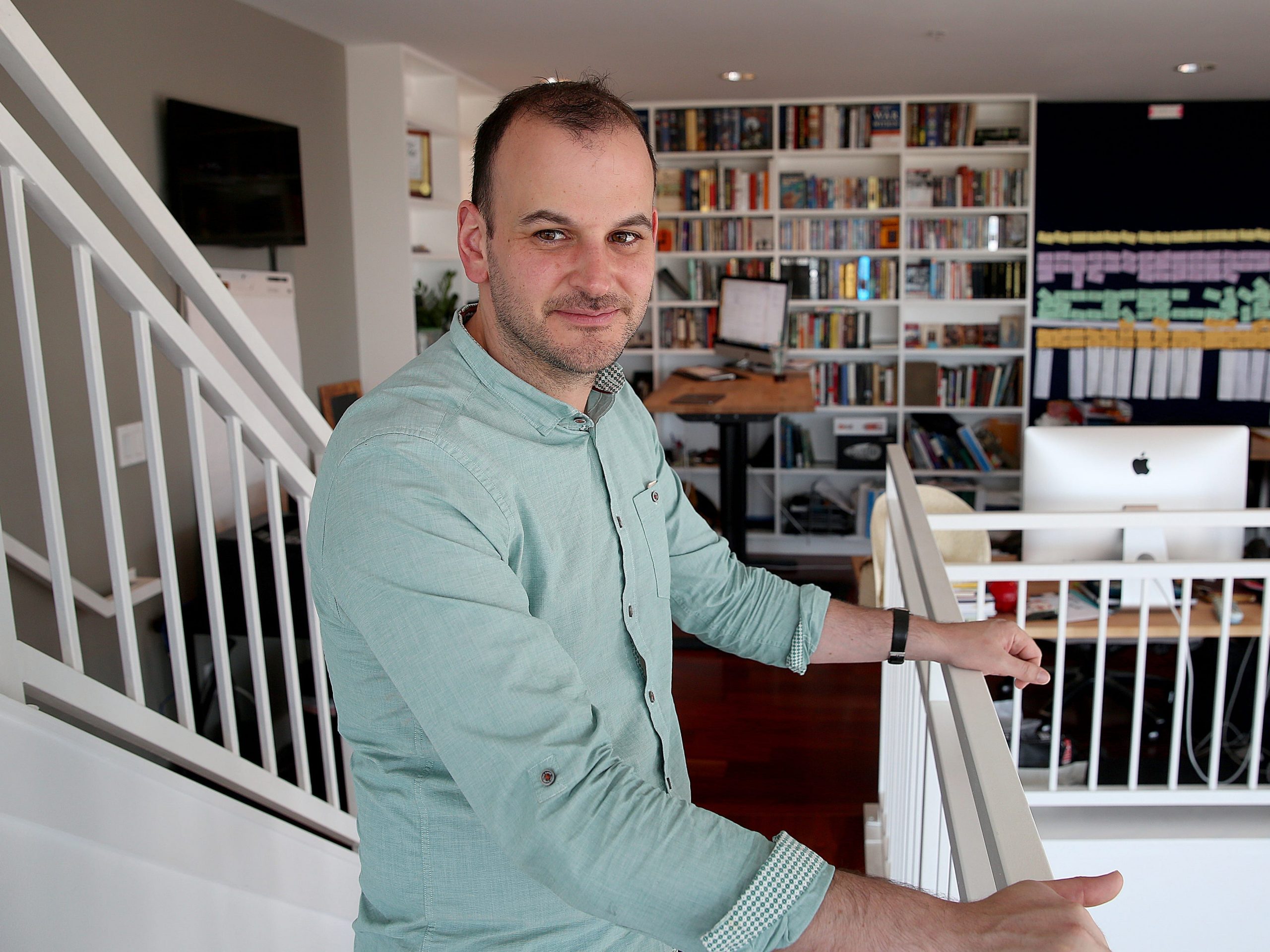 Wefunder cofounder and CEO Nick Tommarello at his home office.