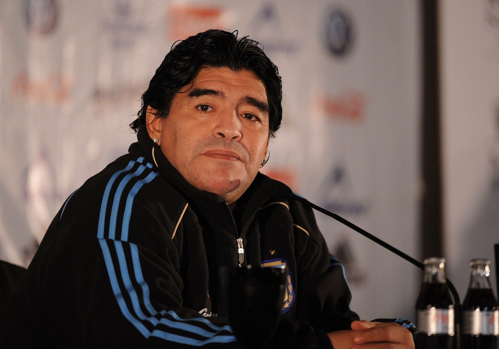 Diego Maradona attends a press conference at a hotel Madrid, Spain in 2009