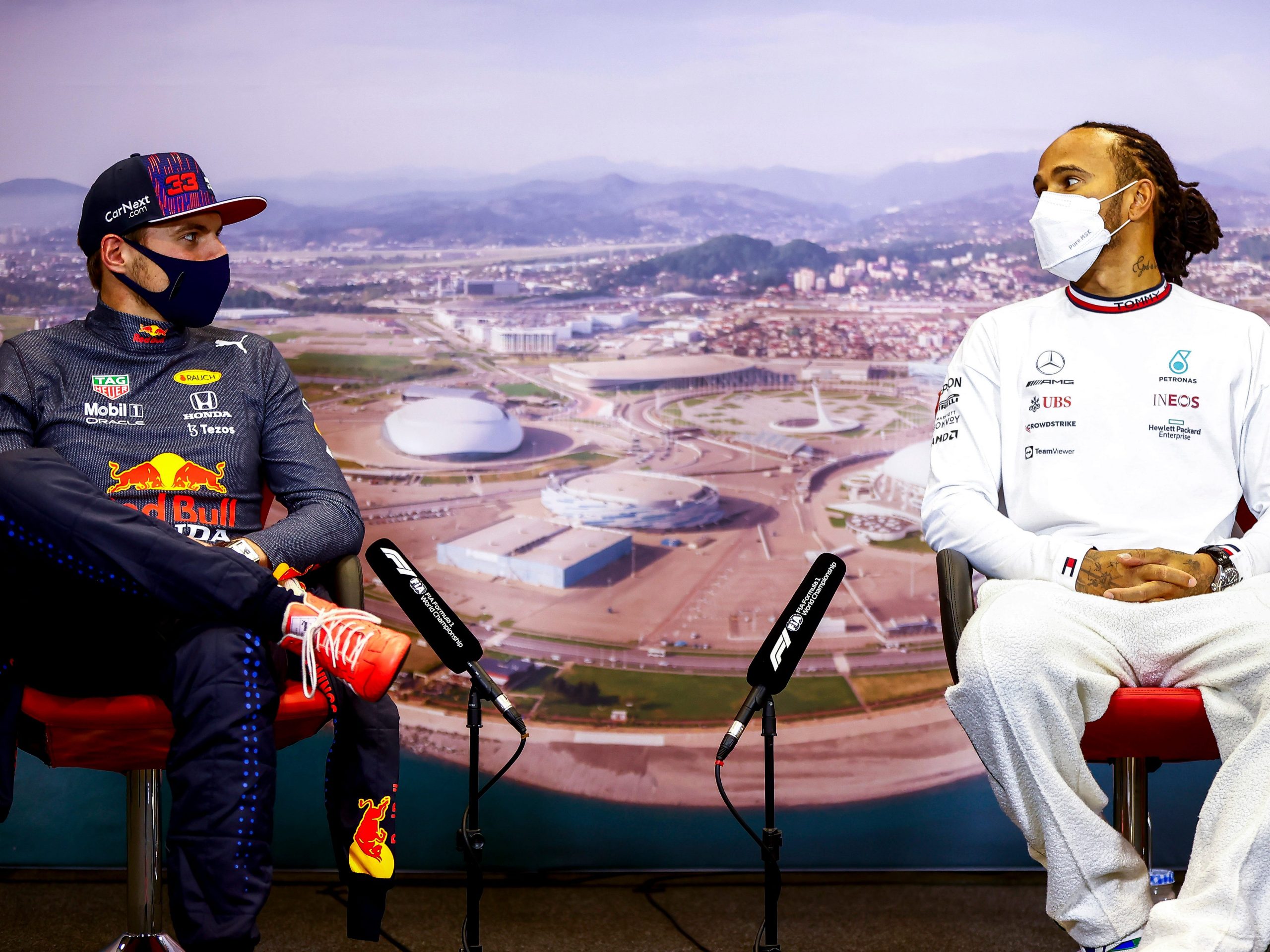 Max Verstappen and Lewis Hamilton