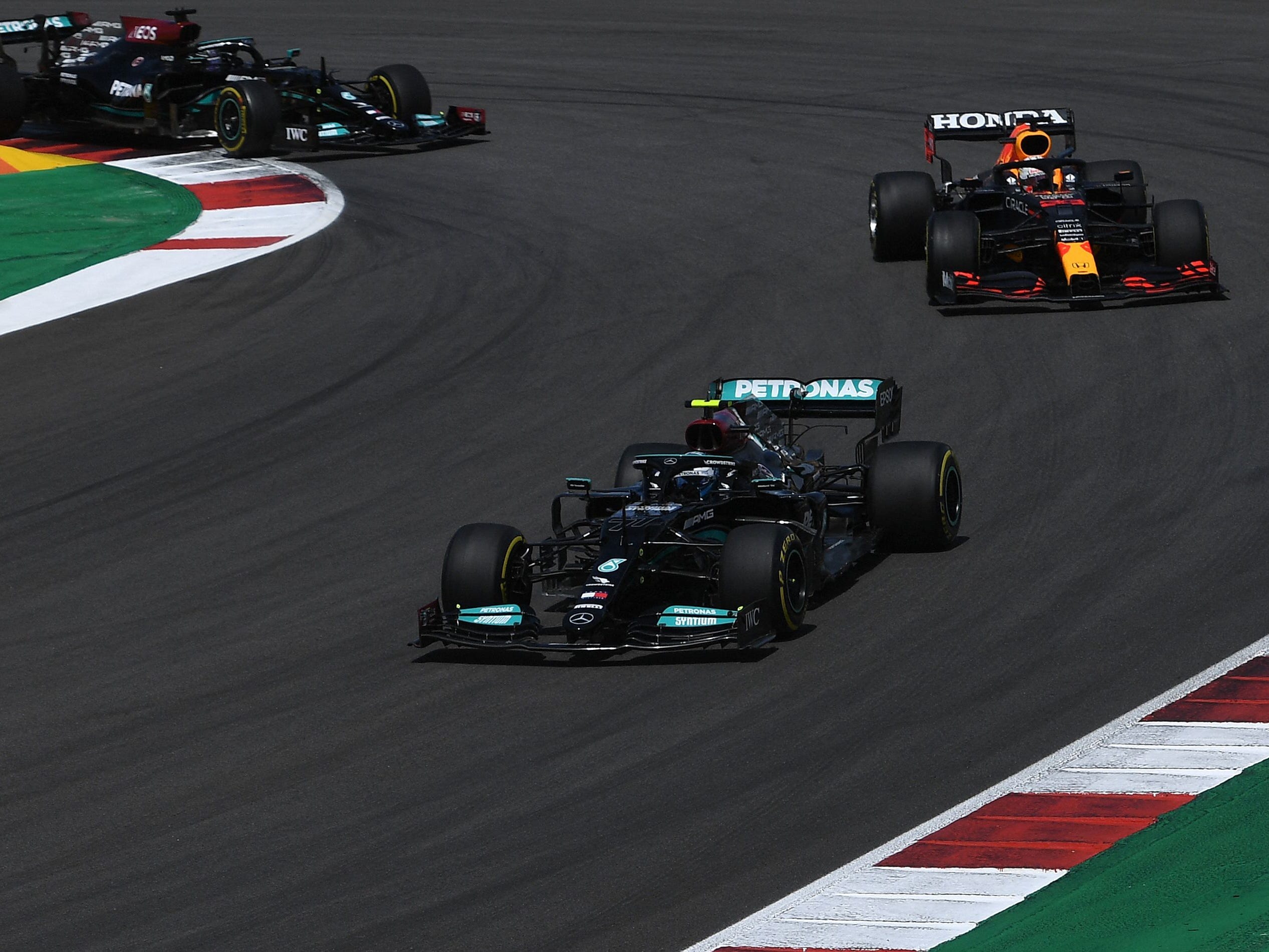 Lewis Hamilton leads Max Verstappen at the Portuguese Grand Prix