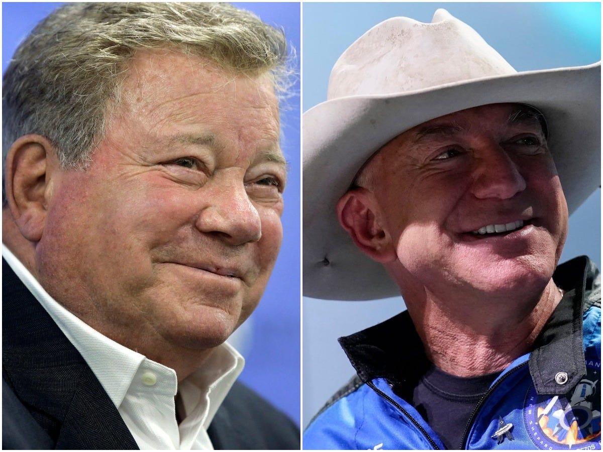 Actor William Shatner (left) and Blue Origin founder Jeff Bezos.