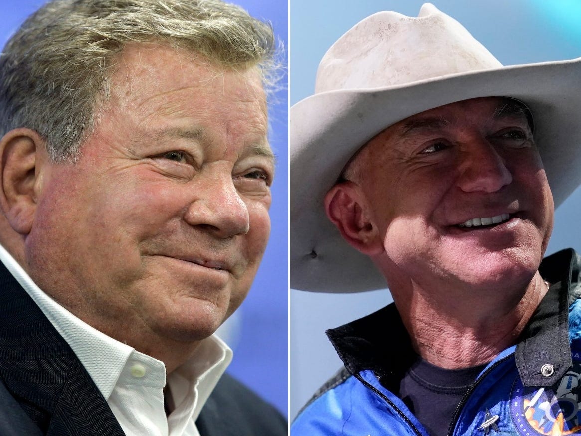 Actor William Shatner (left) and Blue Origin founder Jeff Bezos.