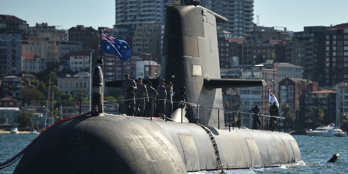 The Royal Australian Navy's HMAS Waller (SSG 75), a Collins-class diesel-electric submarine, is seen in Sydney Harbour on November 2, 2016.