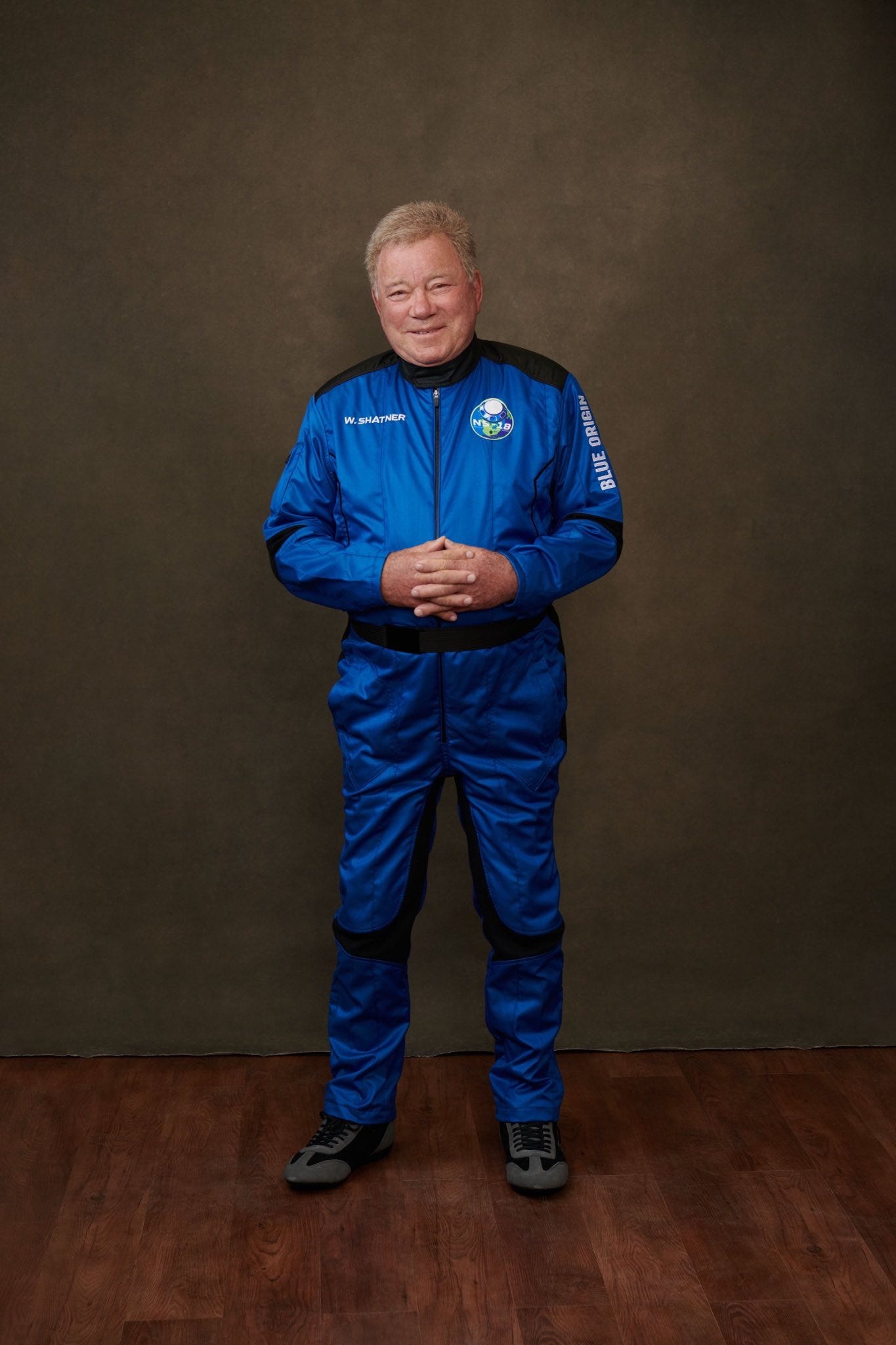 William Shatner in het Blue Origin vluchtpak, bron: Blue Origin