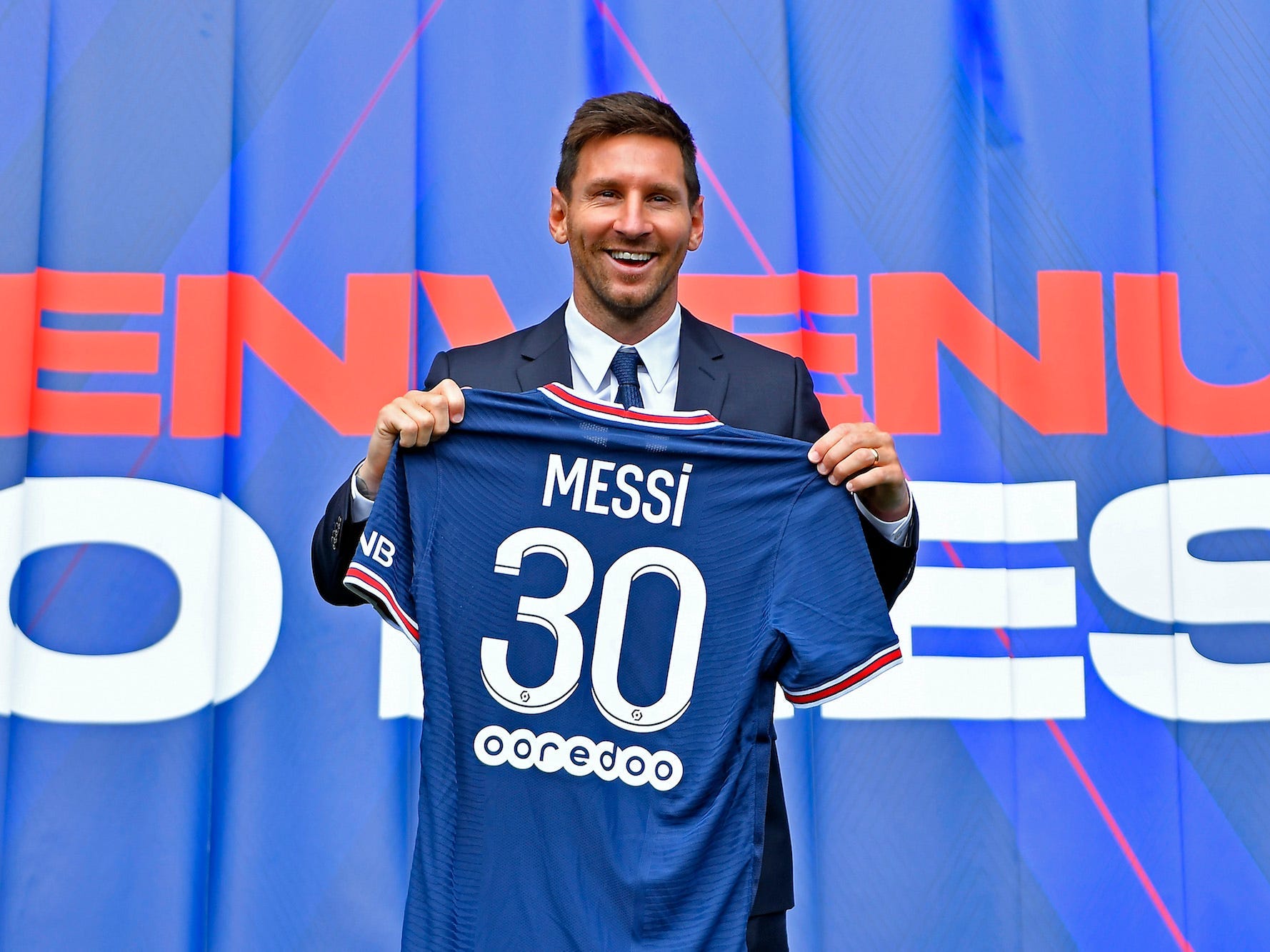 Lionel Messi at his unveiling as a PSG player