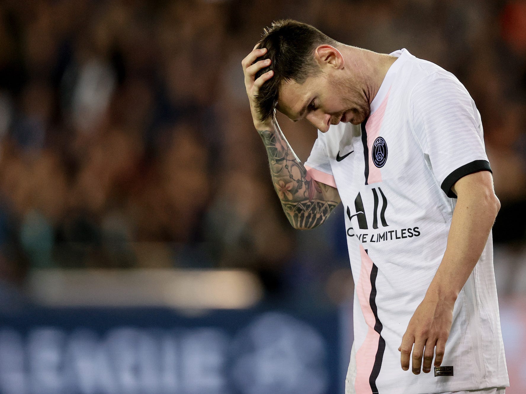 Lionel Messi of Paris Saint-Germain during the UEFA Champions League match between Club Brugge v Paris Saint Germain at the Jan Breydel Stadium on September 15, 2021 in Brugge Belgium