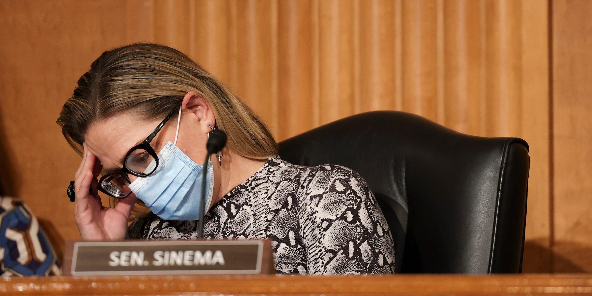 Democratic Sen. Kyrsten Sinema of Arizona attends a Senate Homeland Security and Governmental Affairs Committee meeting on October 06, 2021.