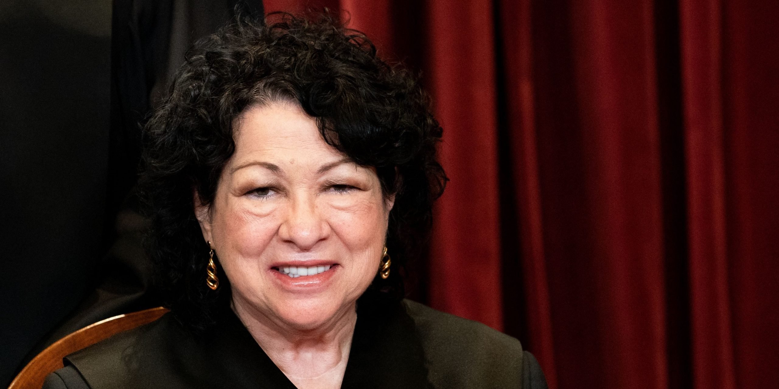 Associate Justice Sonia Sotomayor sits during a group photo of the Justices at the Supreme Court in Washington, DC on April 23, 2021.