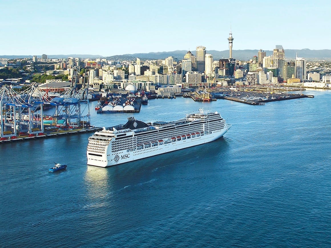 The MSC Magnifica by a port in Auckland in 2019