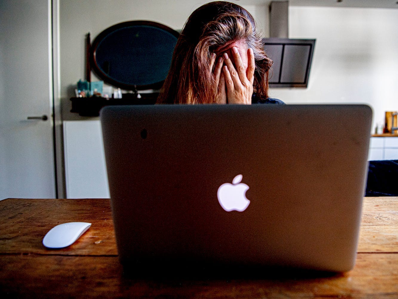 stressed, woman, laptop