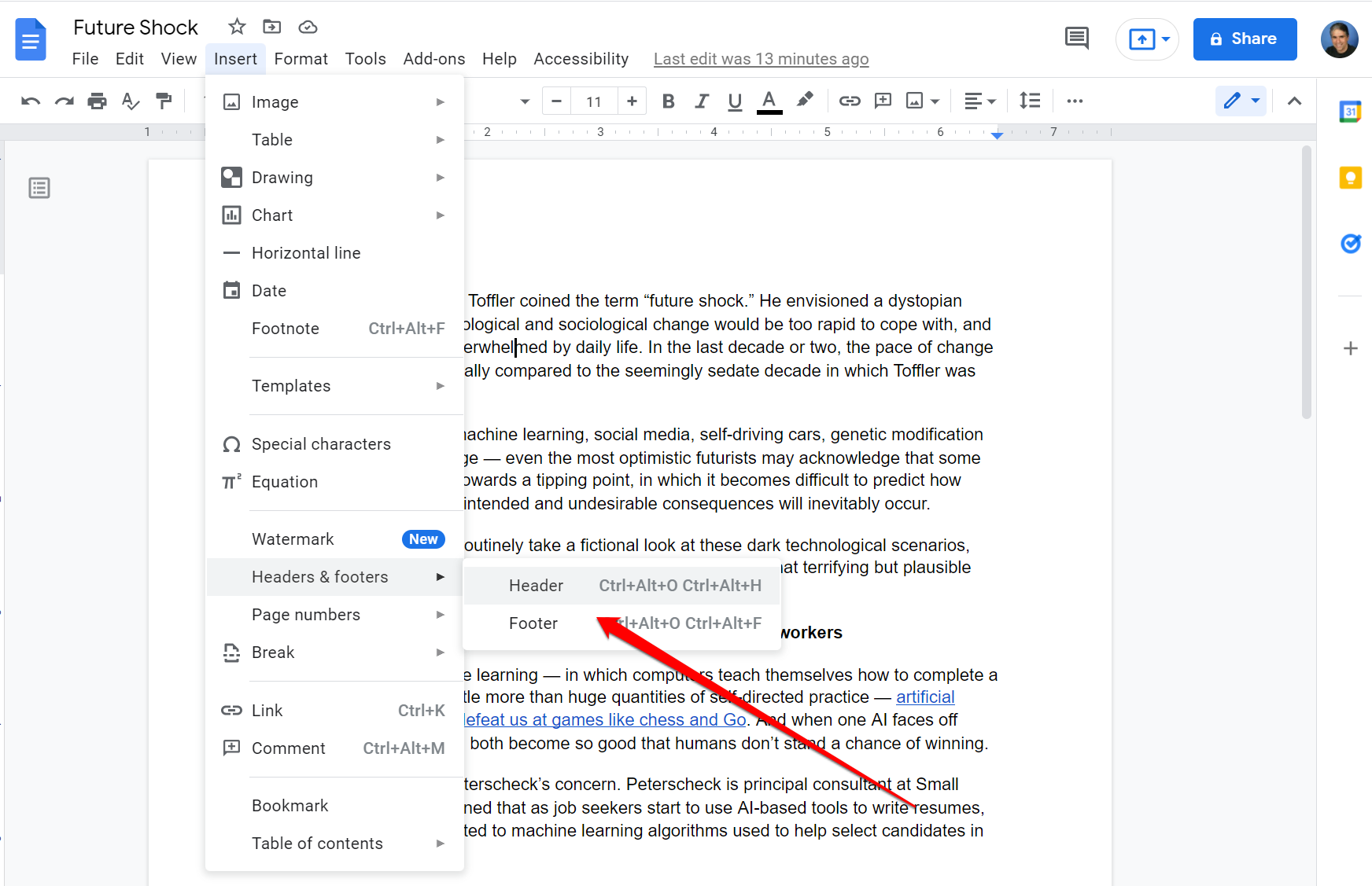 edit google doc template footer background