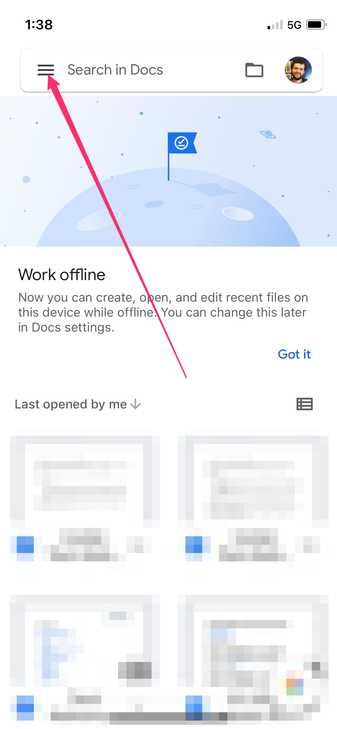 google docs iphone app - options menu