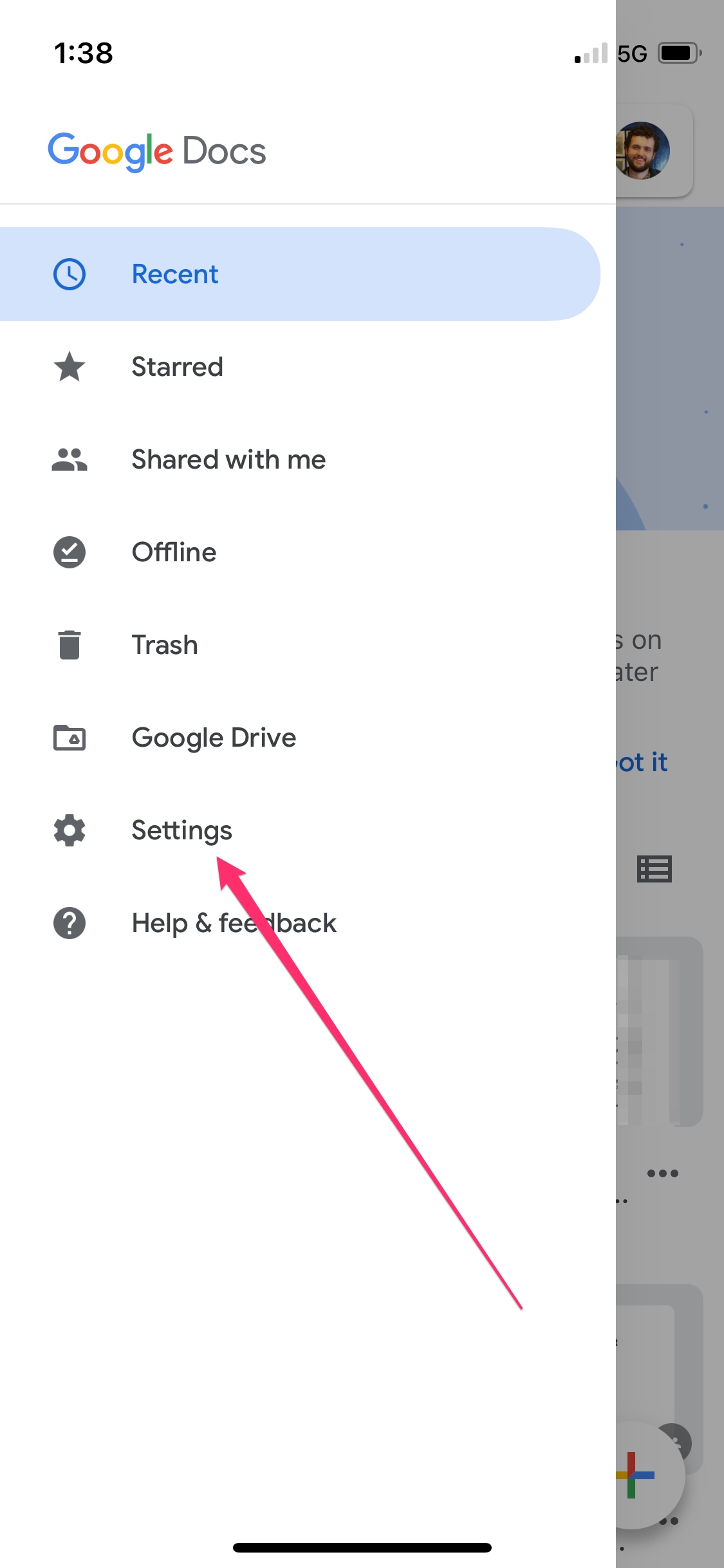 options menu in google docs app