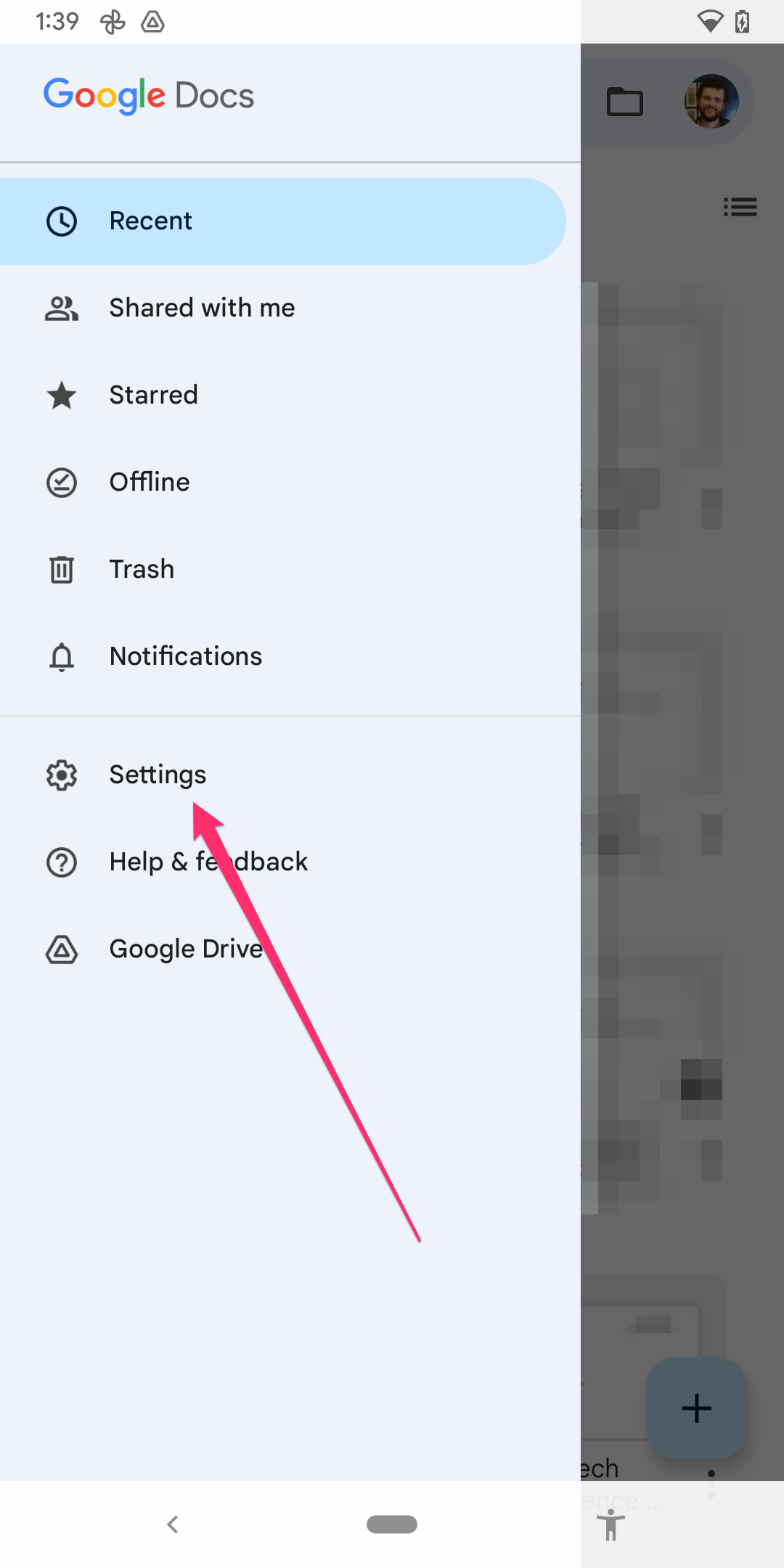 android google docs app - settings