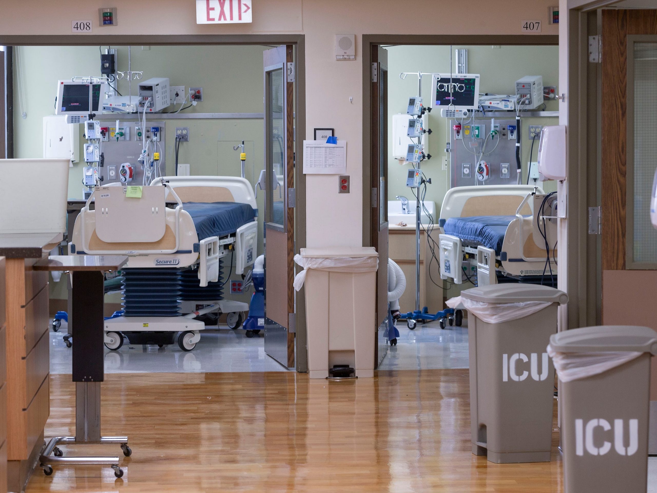 Empty rooms in a California hospital ICU.